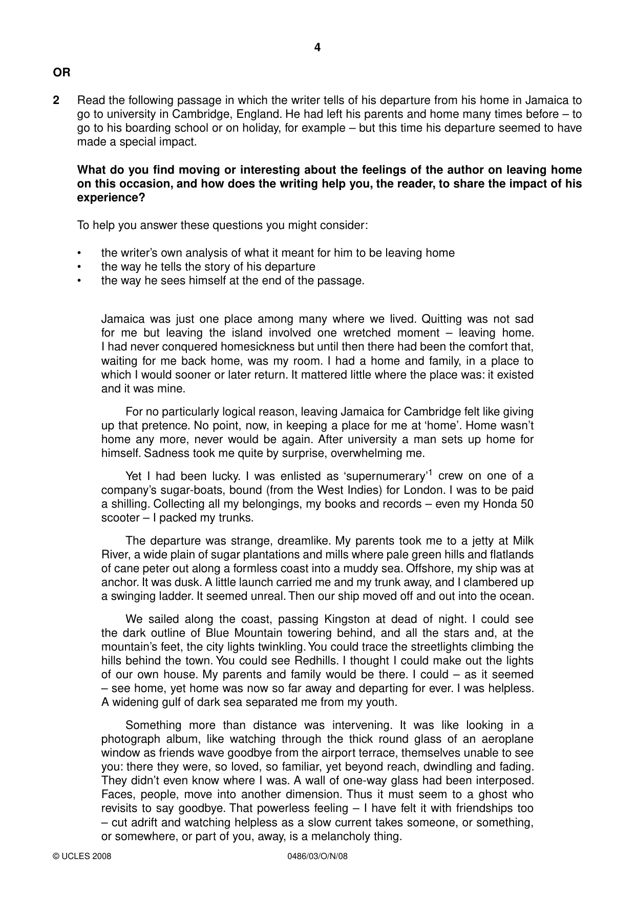 Cambridge IGCSE English - Literature 0486 2008 Oct/Nov Paper 3 · Variant 1 question paper, page 4 of 8