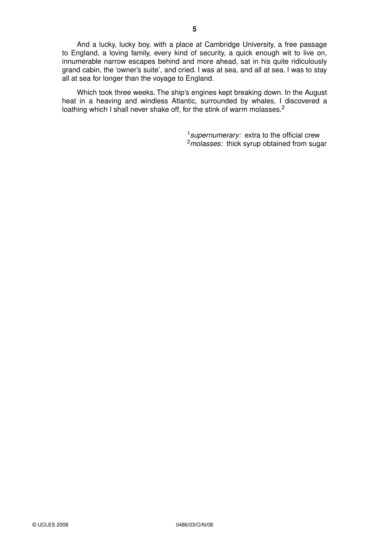 Cambridge IGCSE English - Literature 0486 2008 Oct/Nov Paper 3 · Variant 1 question paper, page 5 of 8
