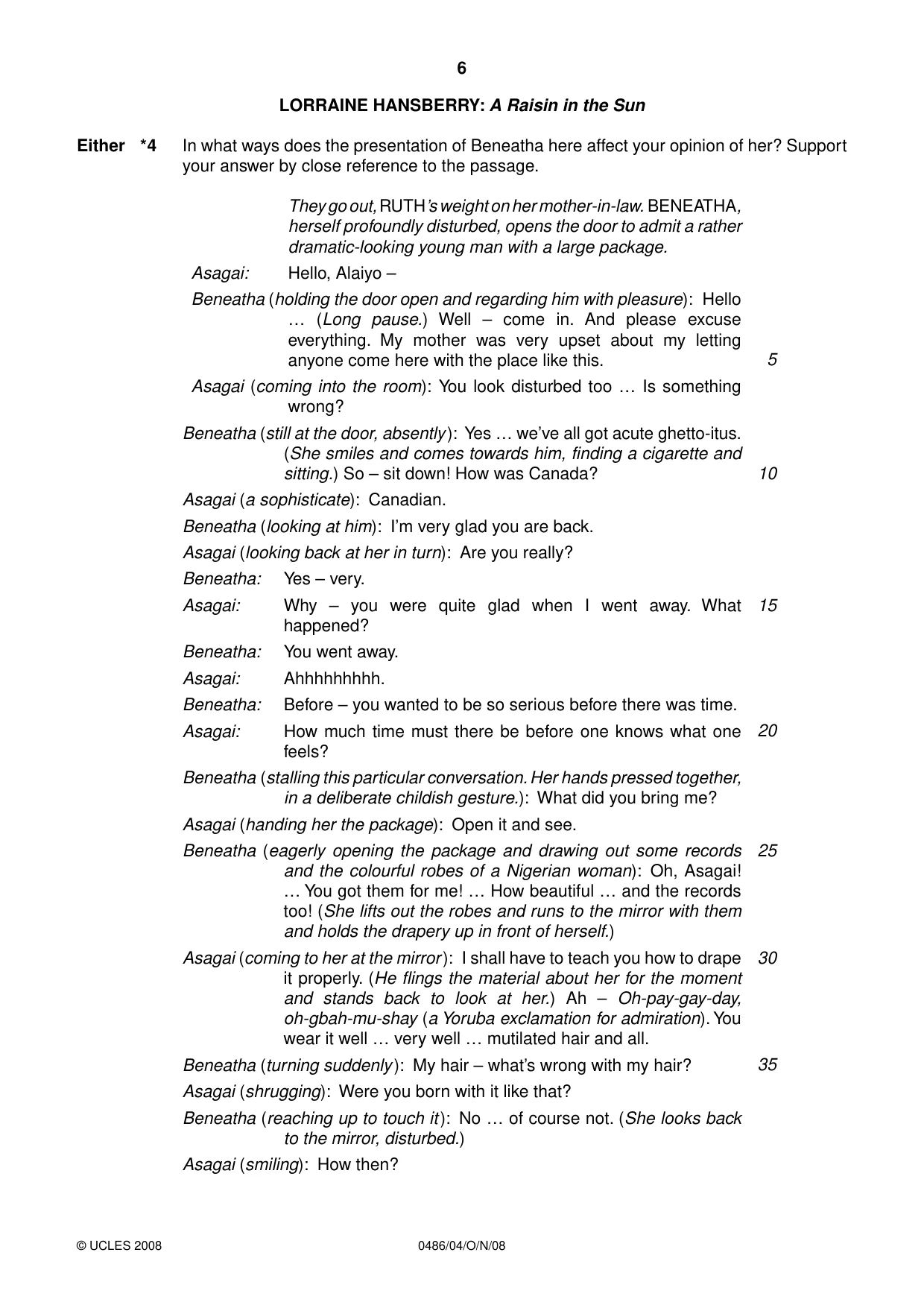 Cambridge IGCSE English - Literature 0486 2008 Oct/Nov Paper 4 · Variant 1 question paper, page 6 of 36