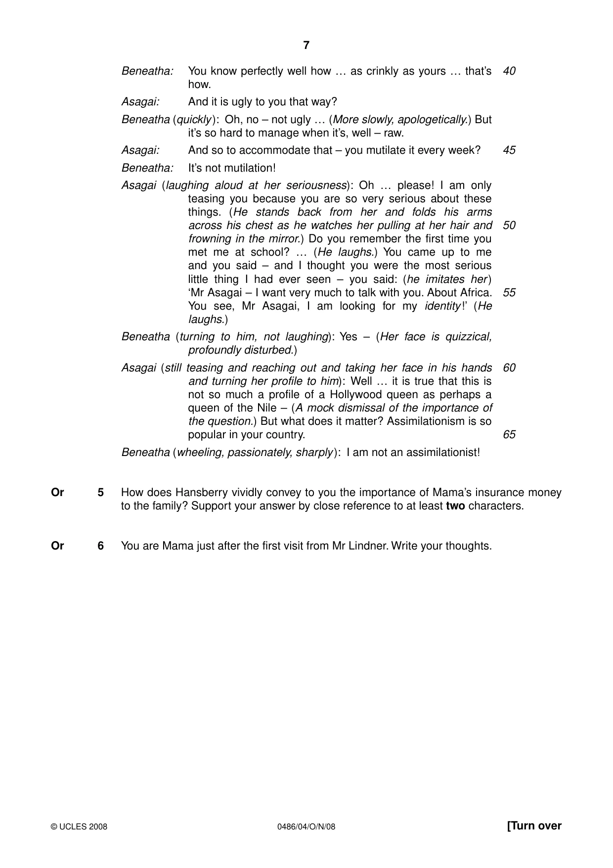 Cambridge IGCSE English - Literature 0486 2008 Oct/Nov Paper 4 · Variant 1 question paper, page 7 of 36