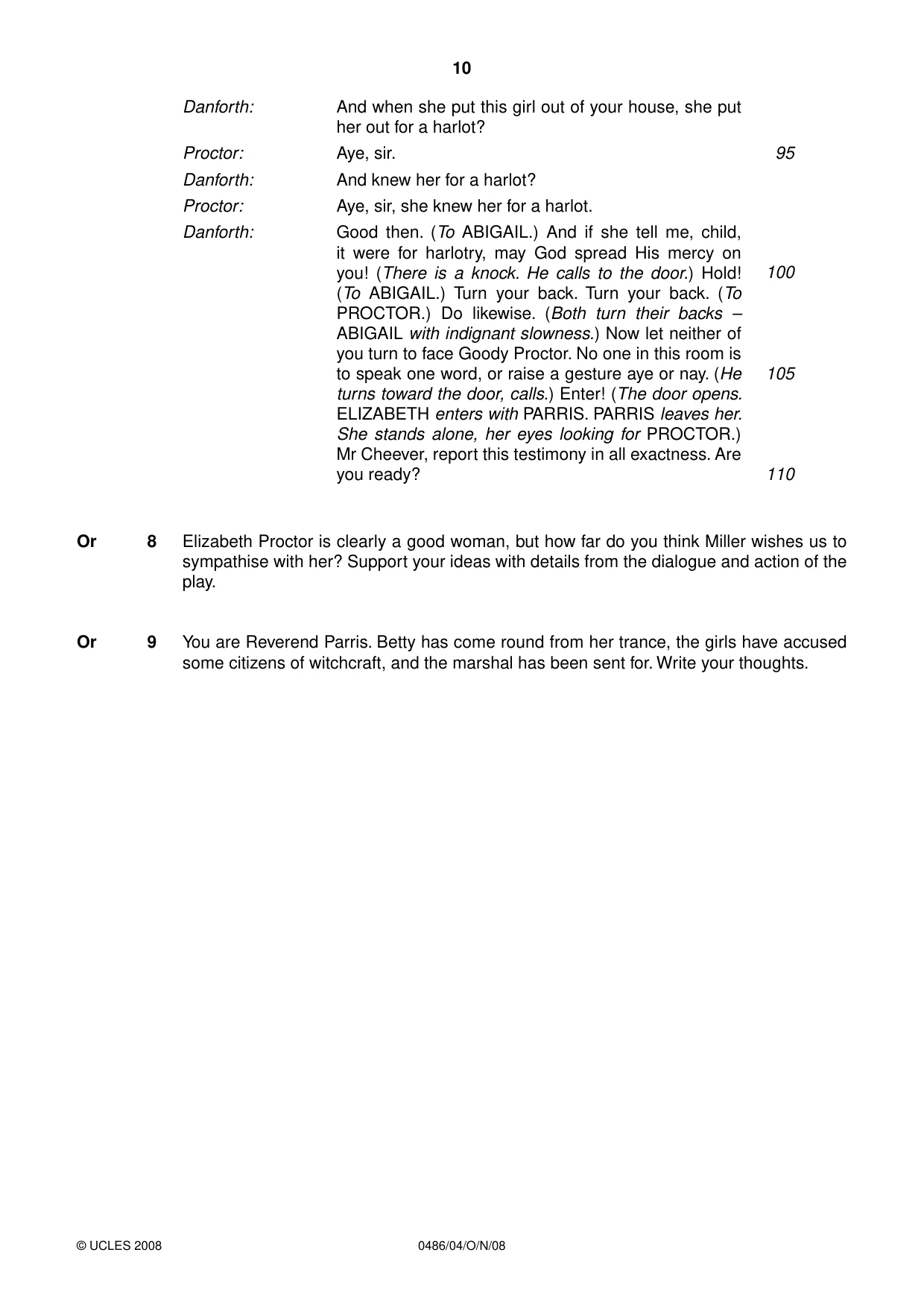 Cambridge IGCSE English - Literature 0486 2008 Oct/Nov Paper 4 · Variant 1 question paper, page 10 of 36