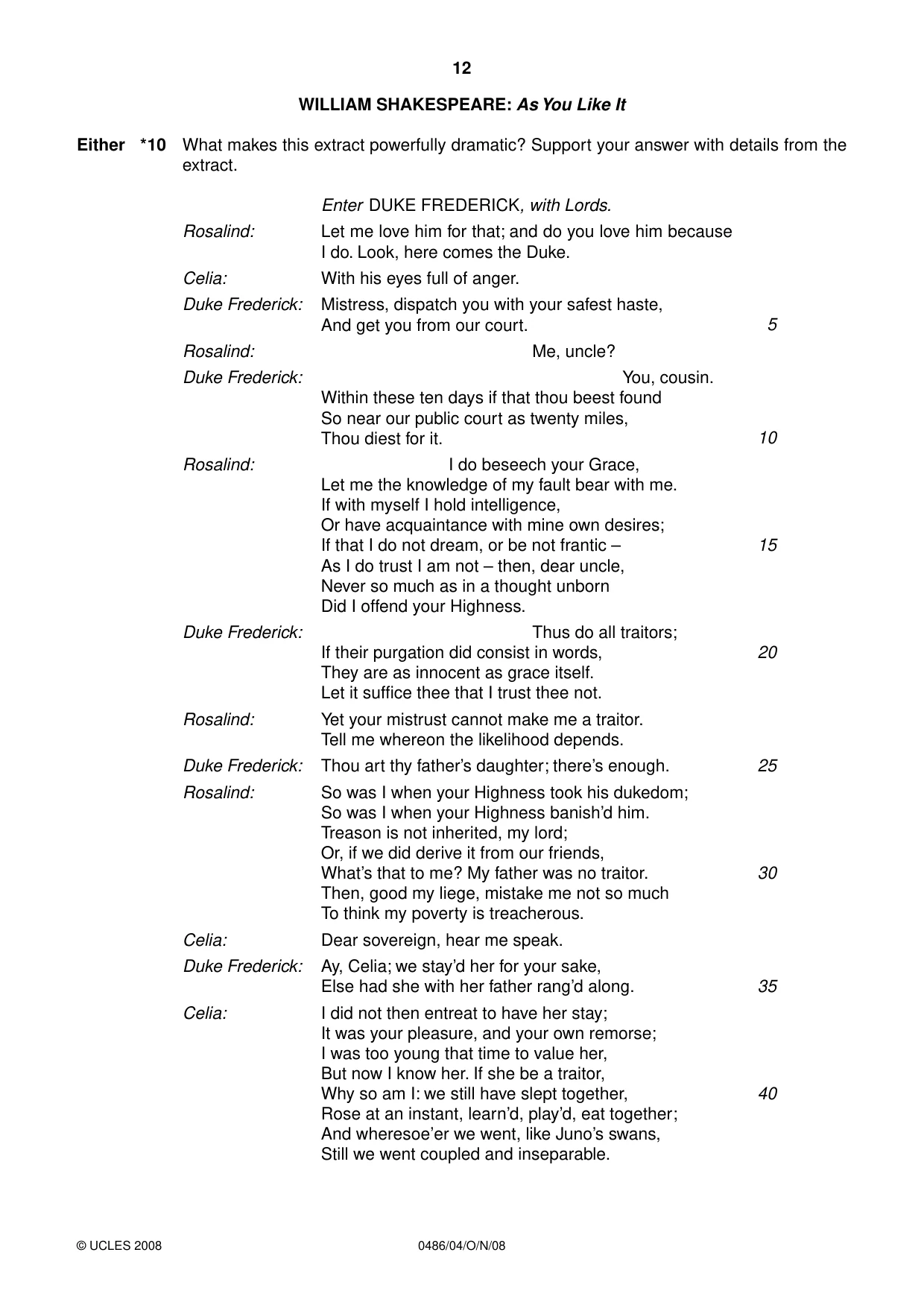 Cambridge IGCSE English - Literature 0486 2008 Oct/Nov Paper 4 · Variant 1 question paper, page 12 of 36