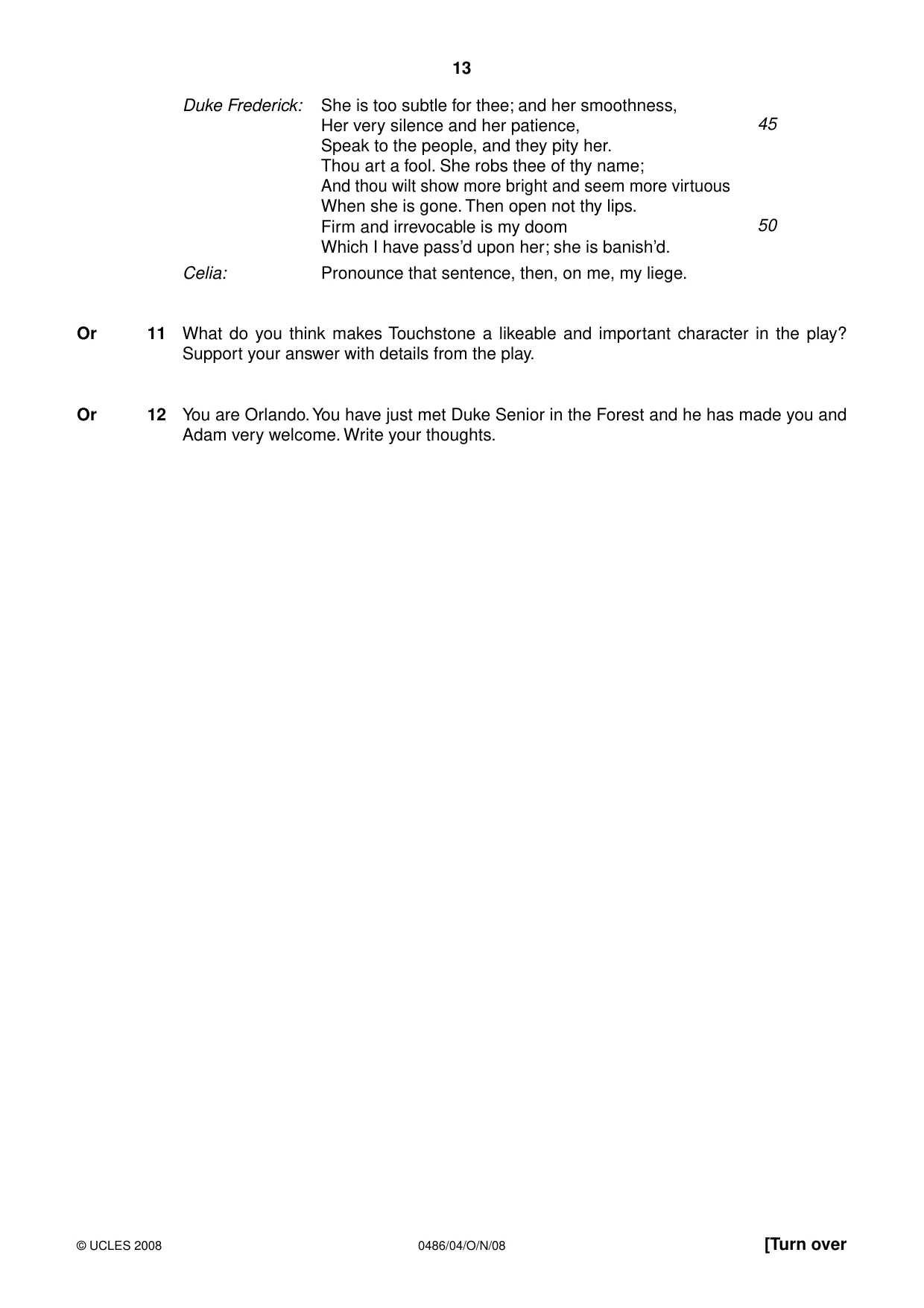 Cambridge IGCSE English - Literature 0486 2008 Oct/Nov Paper 4 · Variant 1 question paper, page 13 of 36