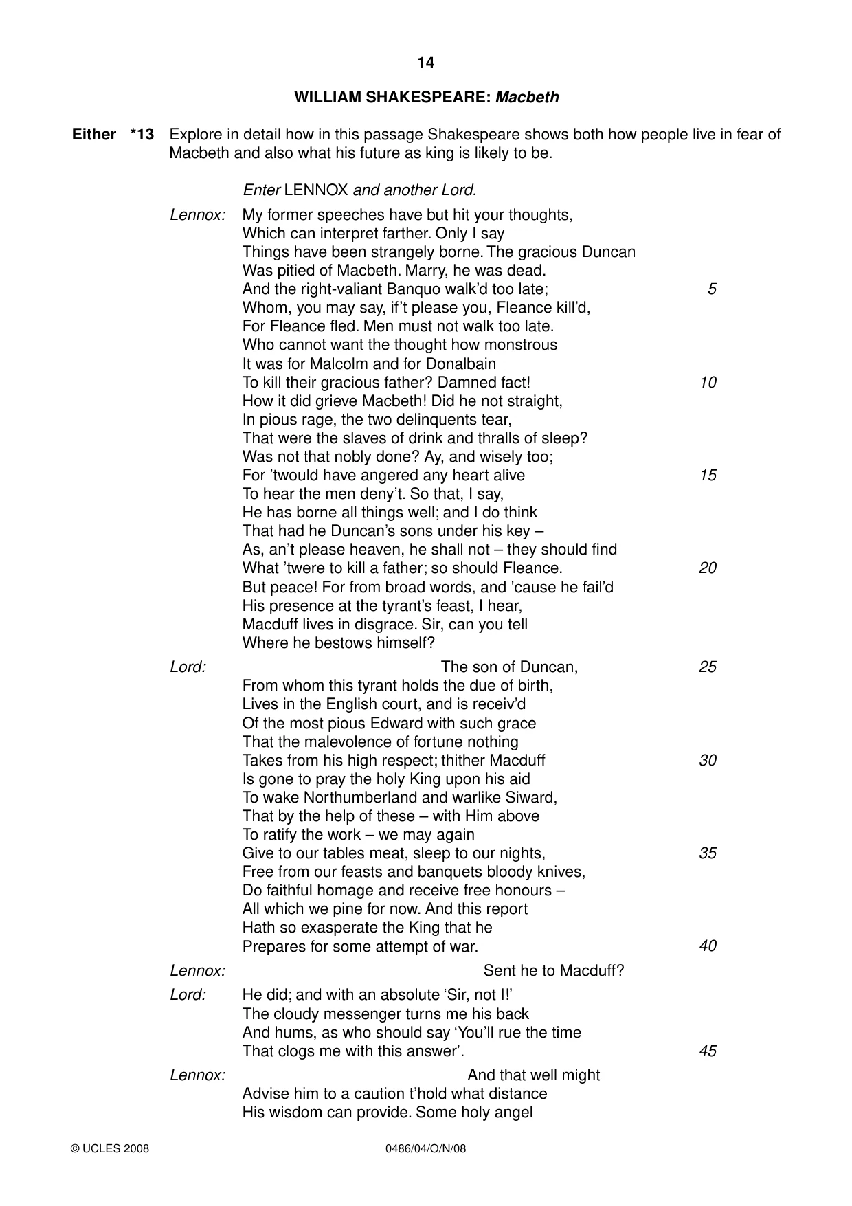 Cambridge IGCSE English - Literature 0486 2008 Oct/Nov Paper 4 · Variant 1 question paper, page 14 of 36