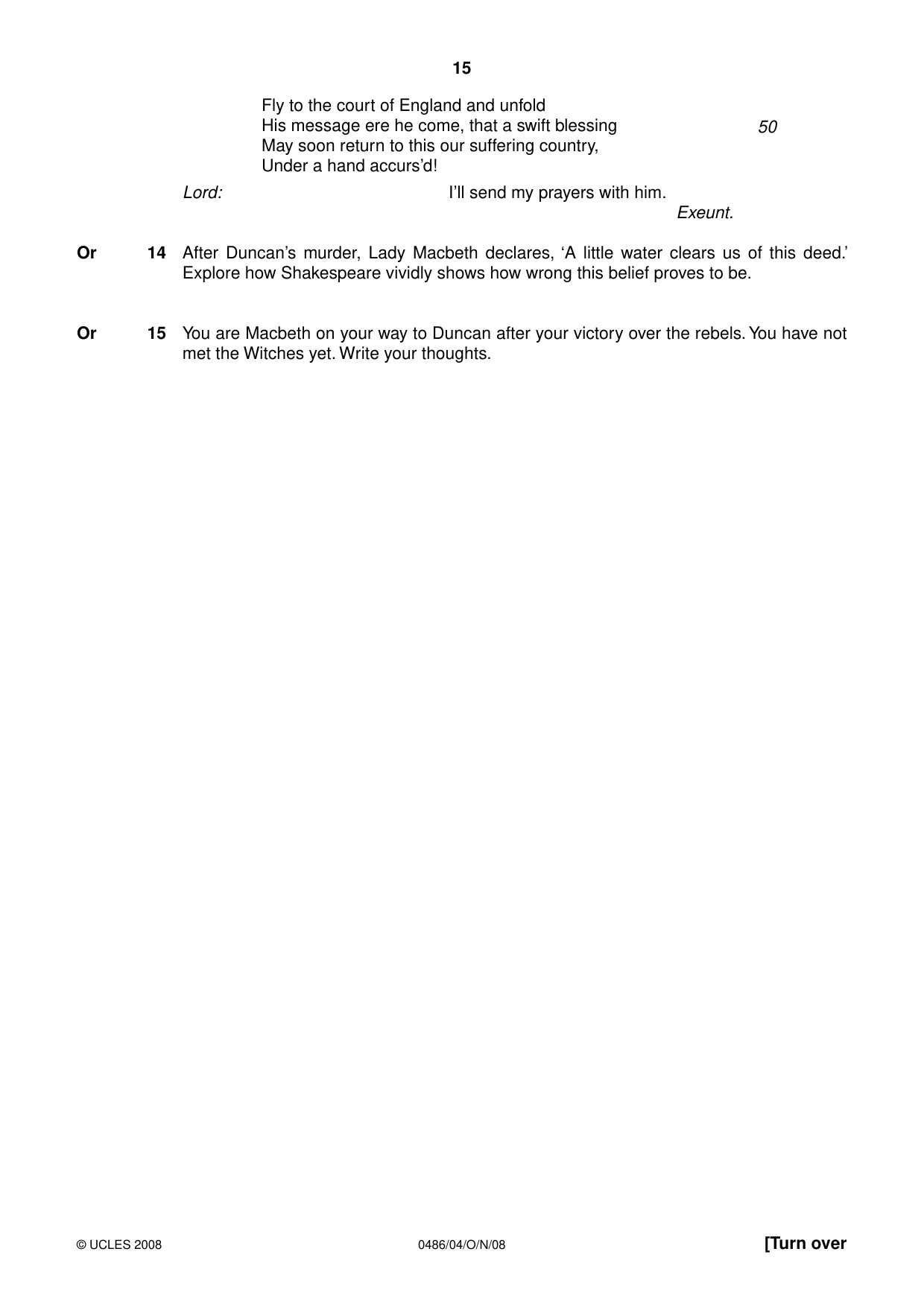 Cambridge IGCSE English - Literature 0486 2008 Oct/Nov Paper 4 · Variant 1 question paper, page 15 of 36