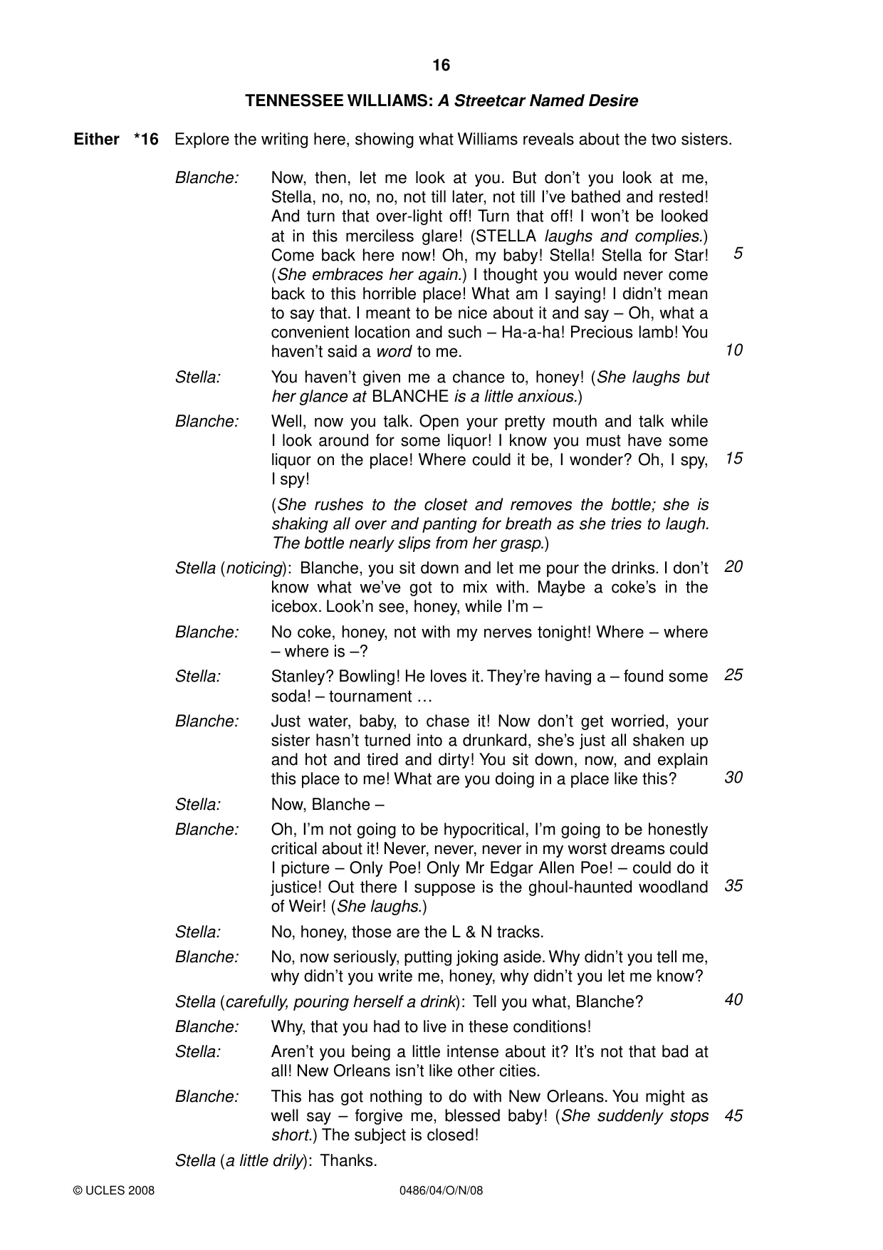 Cambridge IGCSE English - Literature 0486 2008 Oct/Nov Paper 4 · Variant 1 question paper, page 16 of 36