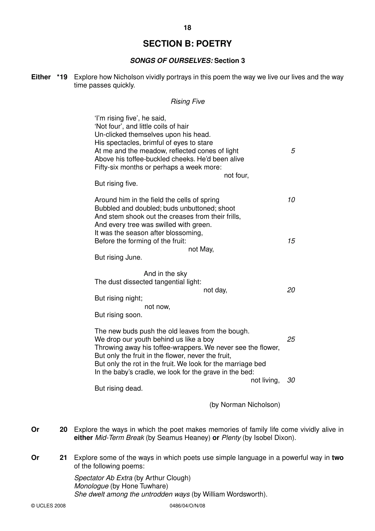 Cambridge IGCSE English - Literature 0486 2008 Oct/Nov Paper 4 · Variant 1 question paper, page 18 of 36