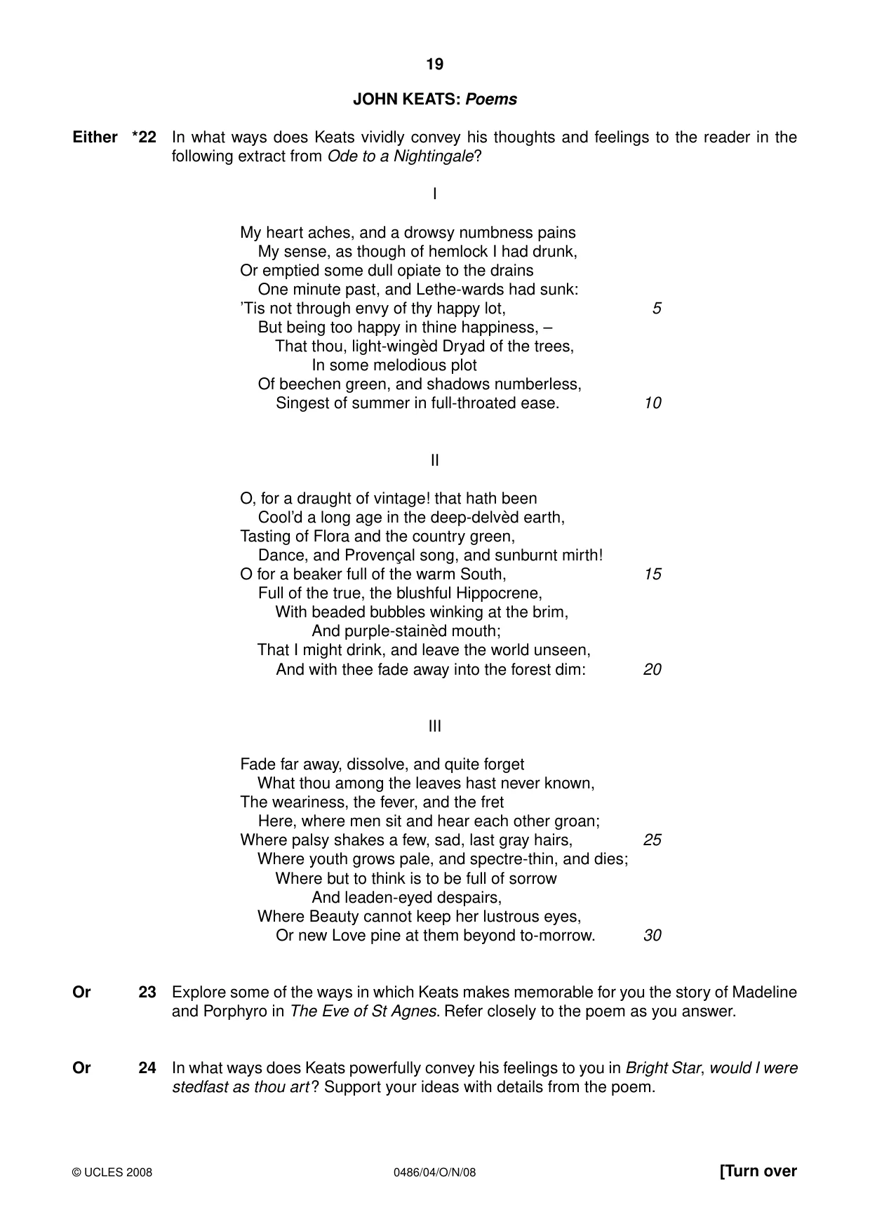 Cambridge IGCSE English - Literature 0486 2008 Oct/Nov Paper 4 · Variant 1 question paper, page 19 of 36