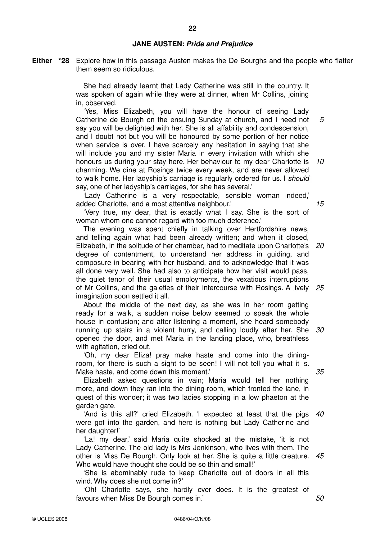 Cambridge IGCSE English - Literature 0486 2008 Oct/Nov Paper 4 · Variant 1 question paper, page 22 of 36
