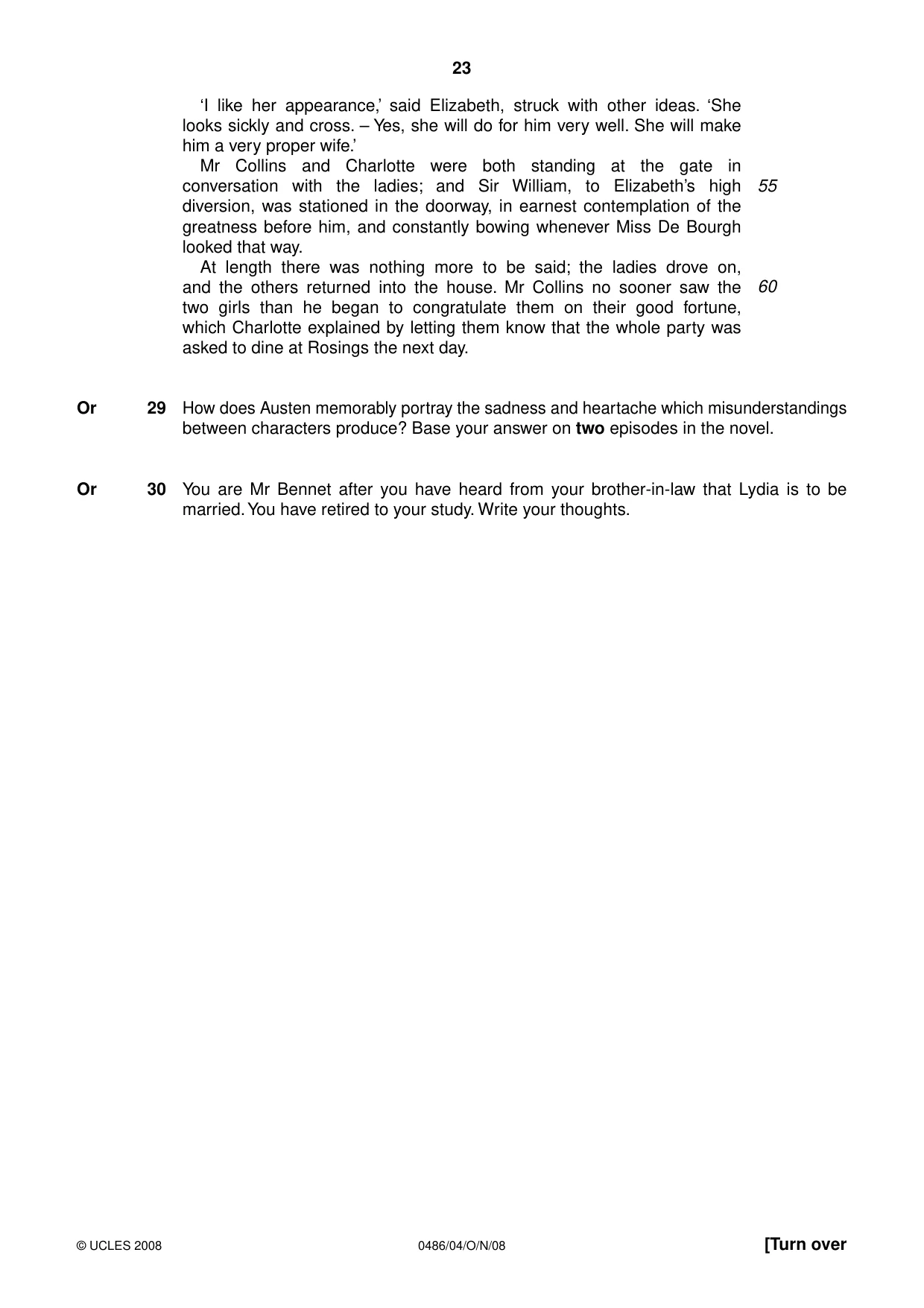 Cambridge IGCSE English - Literature 0486 2008 Oct/Nov Paper 4 · Variant 1 question paper, page 23 of 36