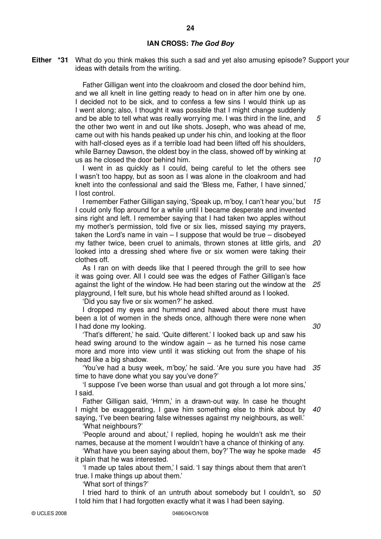 Cambridge IGCSE English - Literature 0486 2008 Oct/Nov Paper 4 · Variant 1 question paper, page 24 of 36