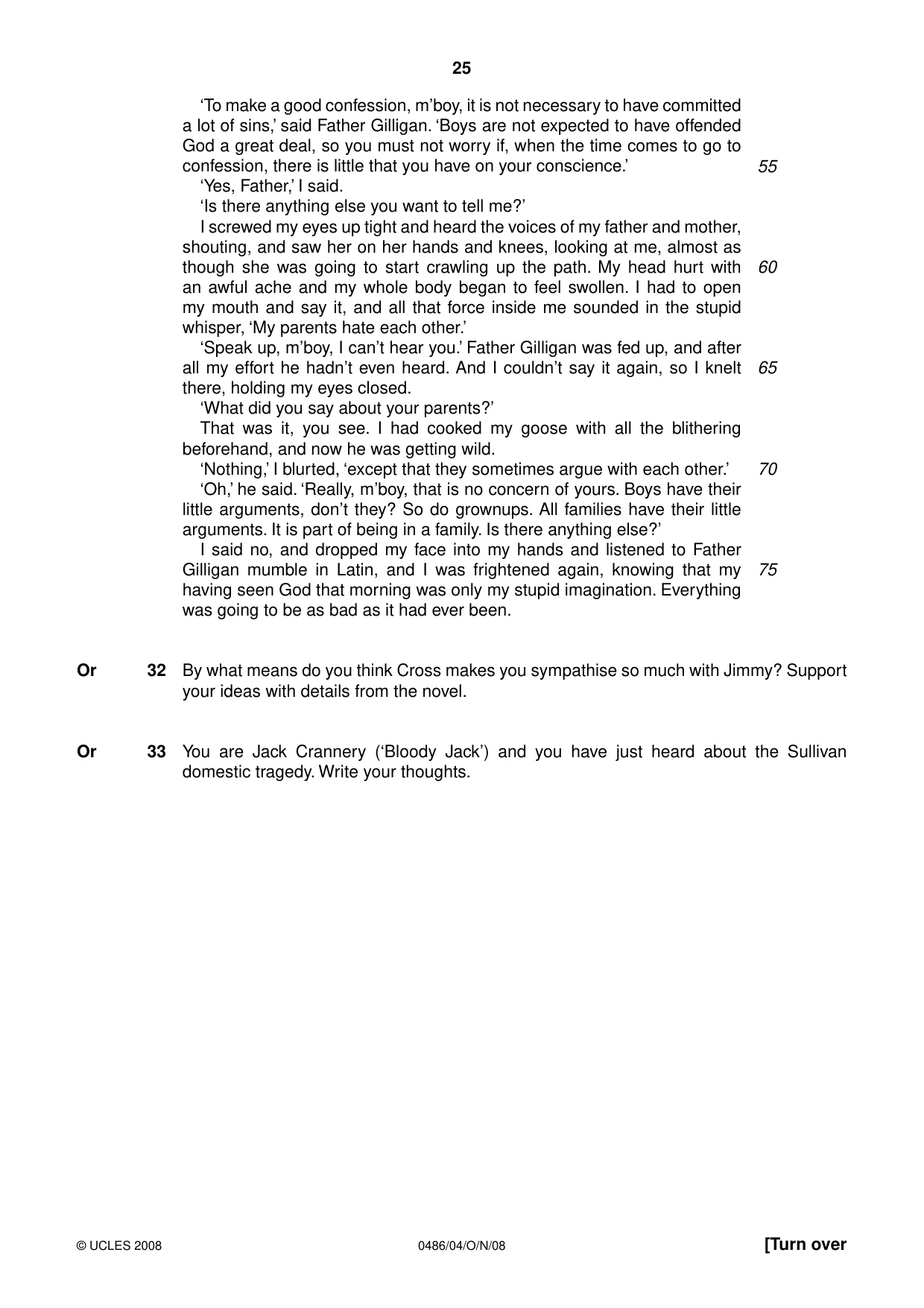 Cambridge IGCSE English - Literature 0486 2008 Oct/Nov Paper 4 · Variant 1 question paper, page 25 of 36