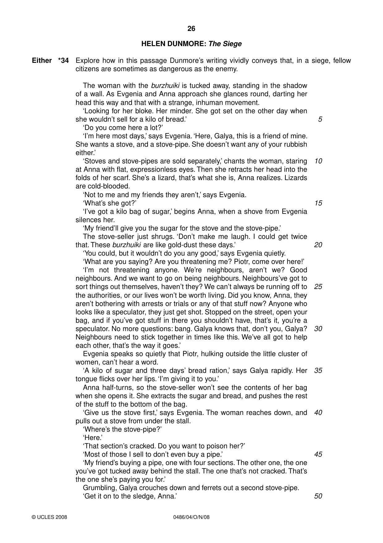 Cambridge IGCSE English - Literature 0486 2008 Oct/Nov Paper 4 · Variant 1 question paper, page 26 of 36