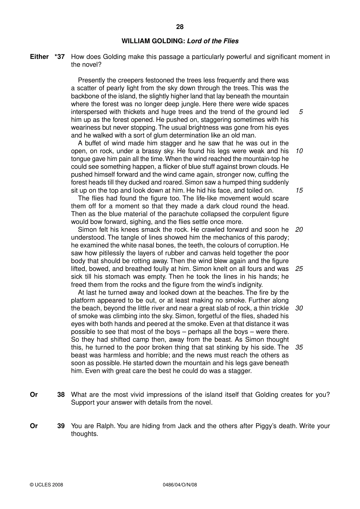 Cambridge IGCSE English - Literature 0486 2008 Oct/Nov Paper 4 · Variant 1 question paper, page 28 of 36