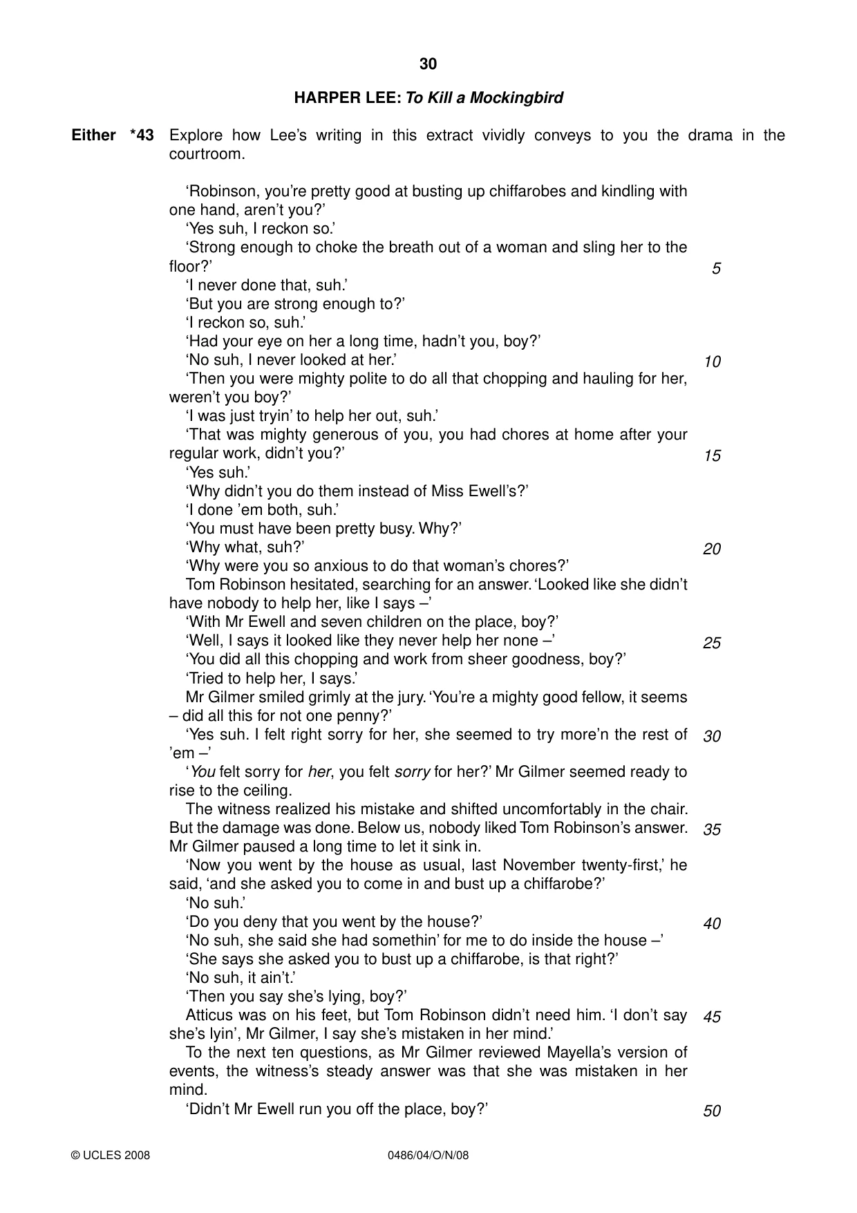Cambridge IGCSE English - Literature 0486 2008 Oct/Nov Paper 4 · Variant 1 question paper, page 30 of 36