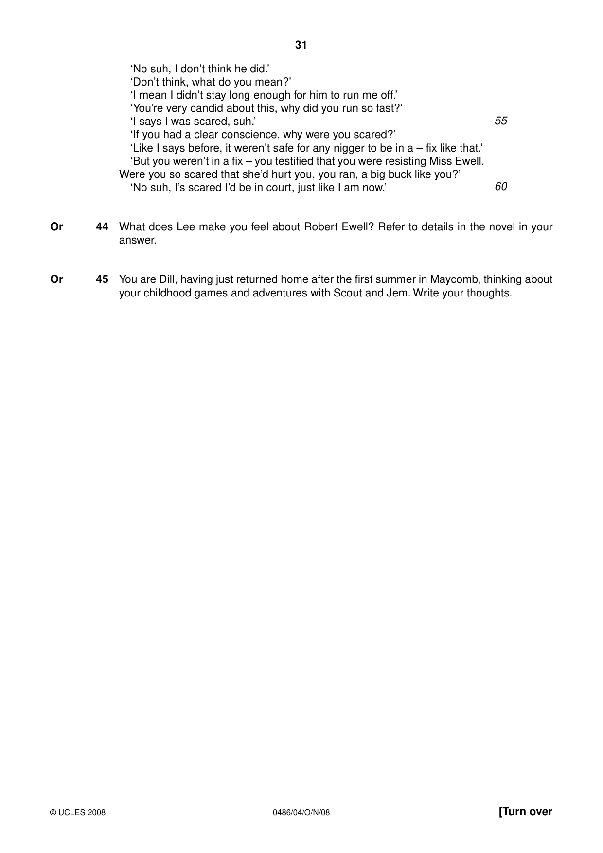 Cambridge IGCSE English - Literature 0486 2008 Oct/Nov Paper 4 · Variant 1 question paper, page 31 of 36