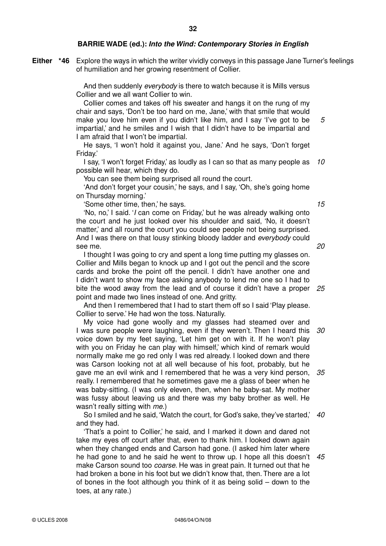 Cambridge IGCSE English - Literature 0486 2008 Oct/Nov Paper 4 · Variant 1 question paper, page 32 of 36