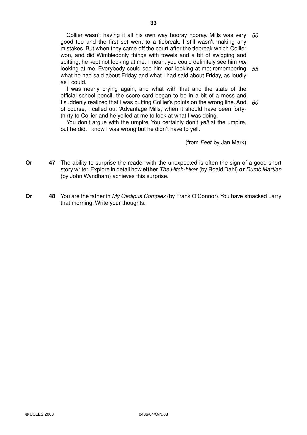 Cambridge IGCSE English - Literature 0486 2008 Oct/Nov Paper 4 · Variant 1 question paper, page 33 of 36
