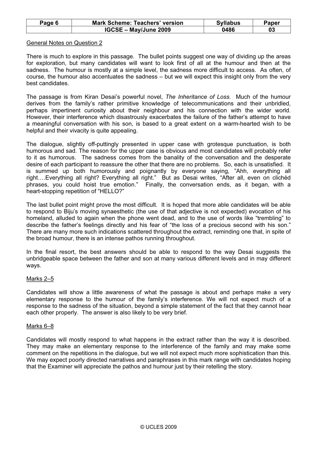 Mark scheme, page 6 of 7