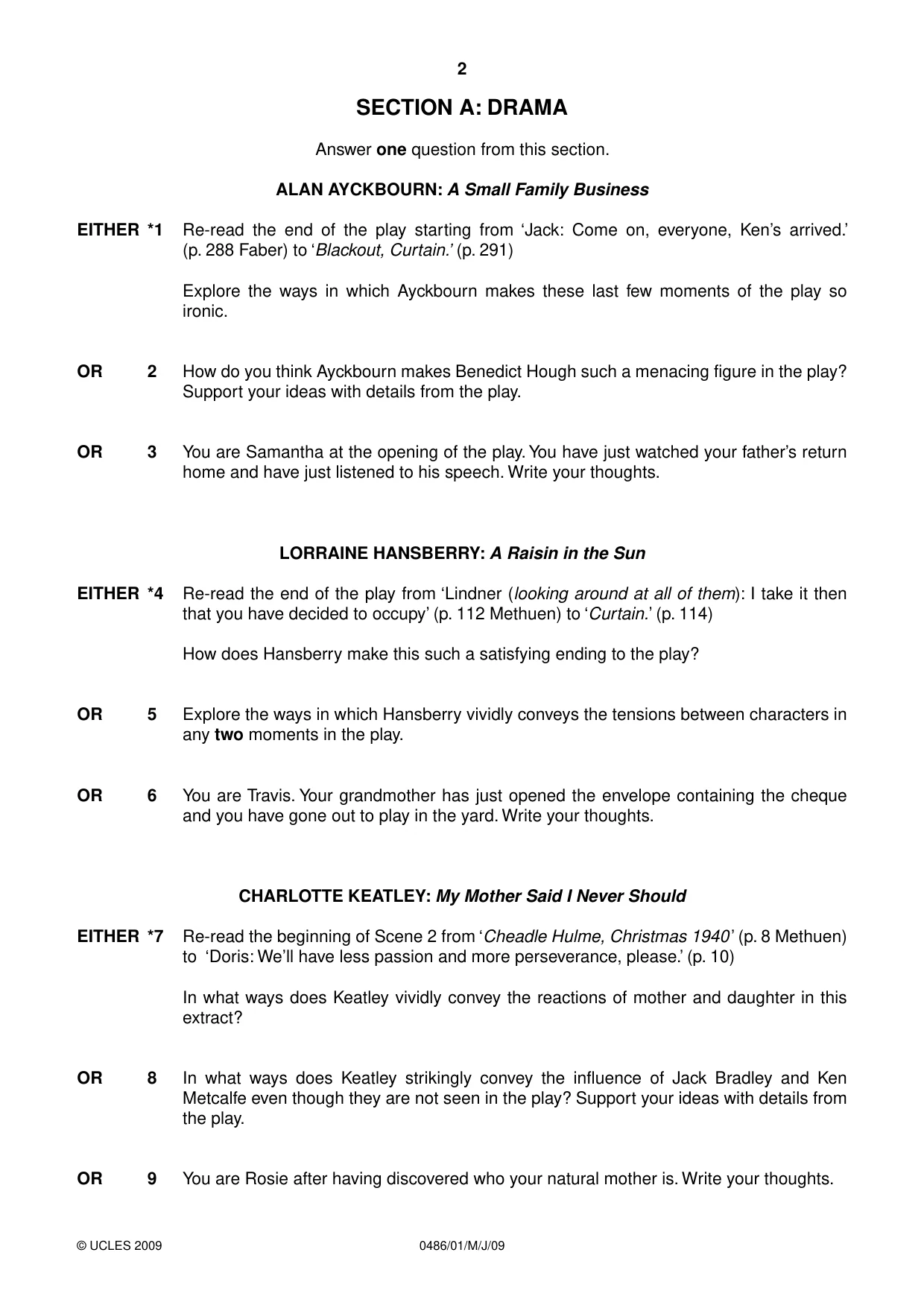 Cambridge IGCSE English - Literature 0486 2009 May/June Paper 1 · Variant 1 question paper, page 2 of 8
