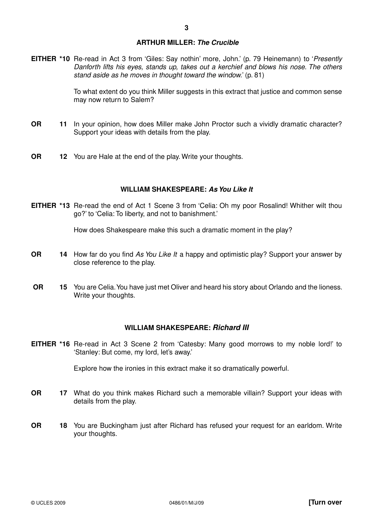 Cambridge IGCSE English - Literature 0486 2009 May/June Paper 1 · Variant 1 question paper, page 3 of 8