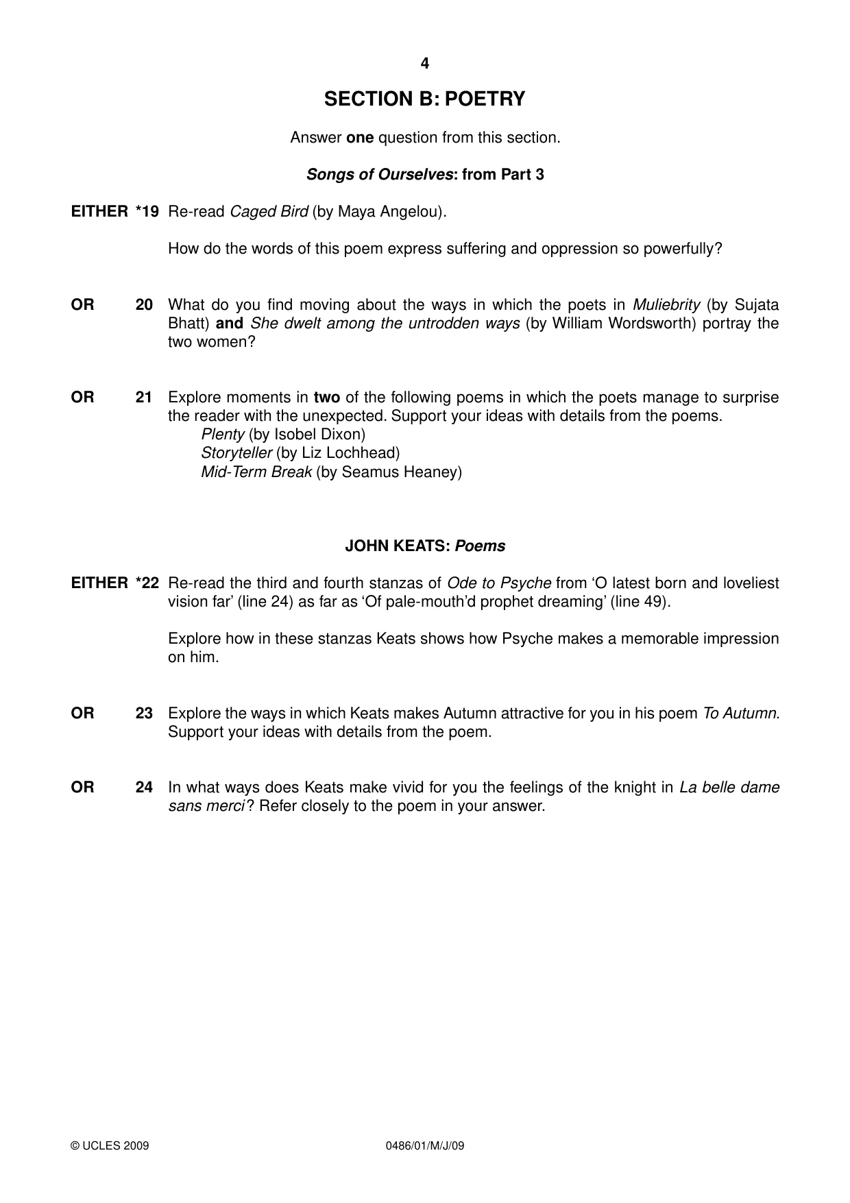 Cambridge IGCSE English - Literature 0486 2009 May/June Paper 1 · Variant 1 question paper, page 4 of 8