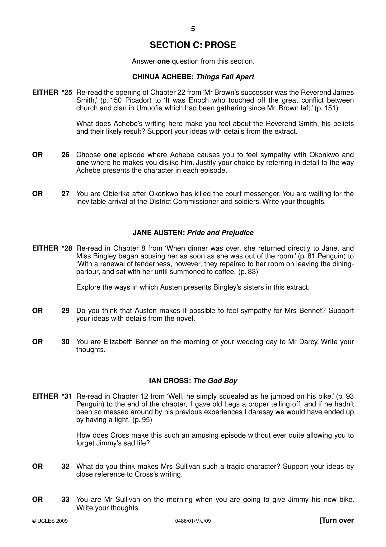 Cambridge IGCSE English - Literature 0486 2009 May/June Paper 1 · Variant 1 question paper, page 5 of 8
