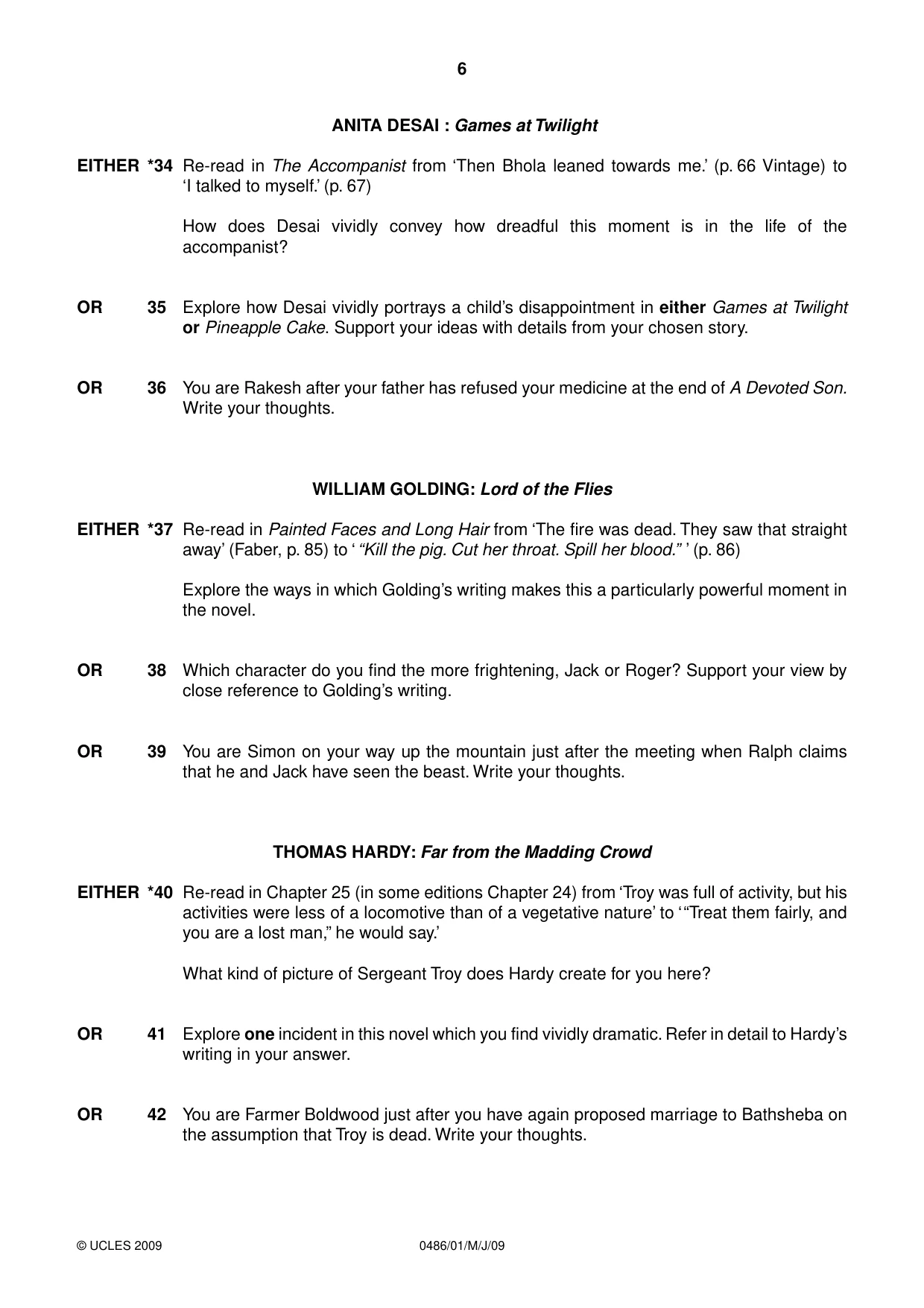 Cambridge IGCSE English - Literature 0486 2009 May/June Paper 1 · Variant 1 question paper, page 6 of 8