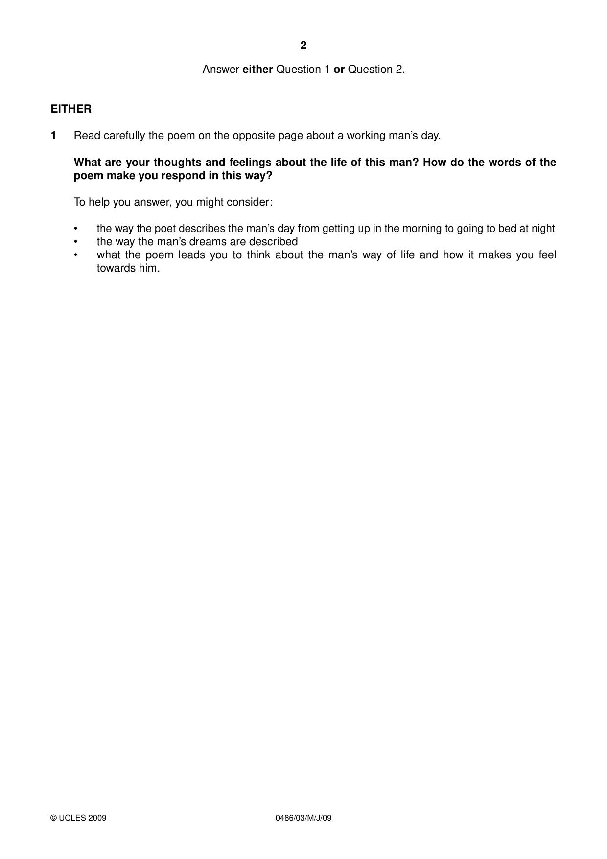Cambridge IGCSE English - Literature 0486 2009 May/June Paper 3 · Variant 1 question paper, page 2 of 8