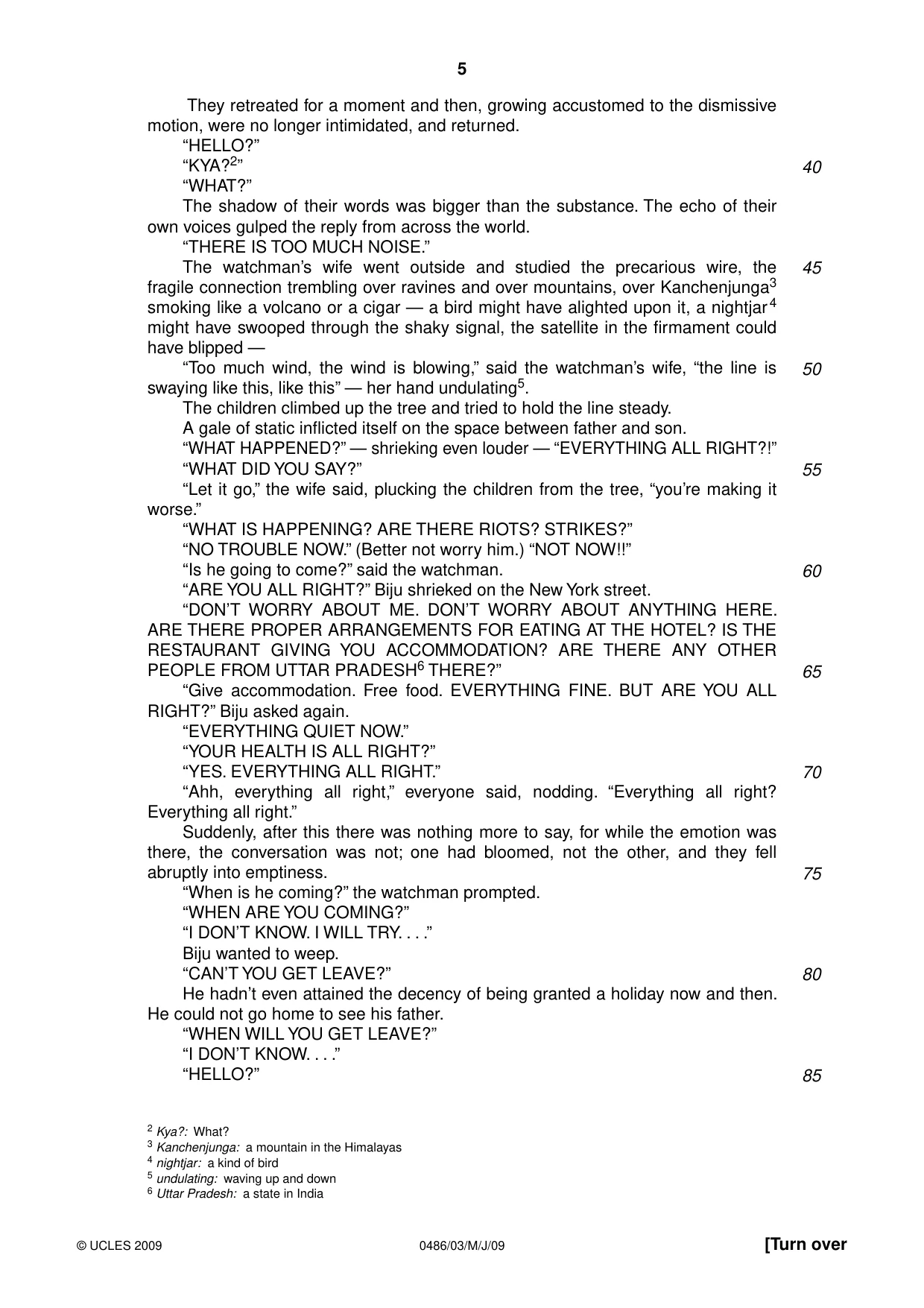 Cambridge IGCSE English - Literature 0486 2009 May/June Paper 3 · Variant 1 question paper, page 5 of 8