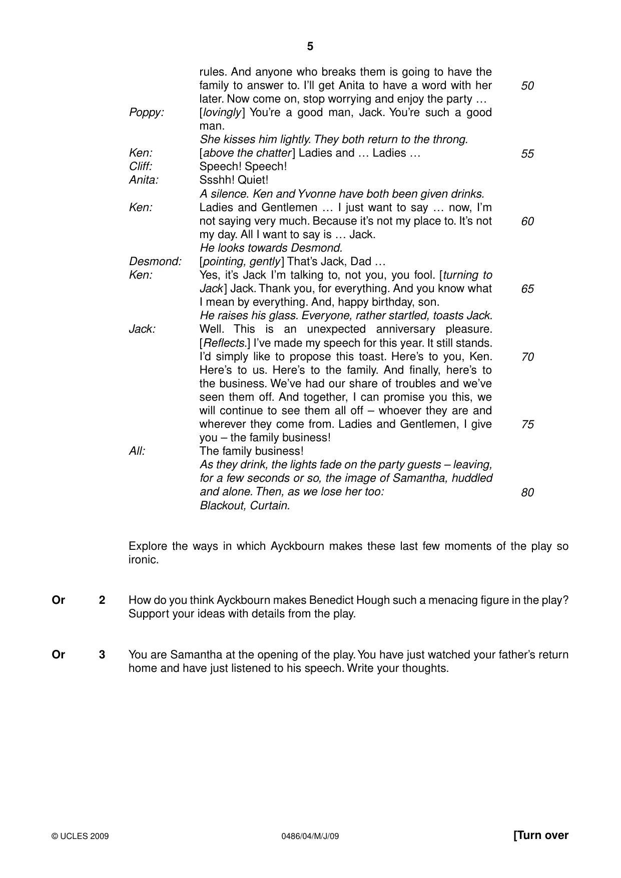 Cambridge IGCSE English - Literature 0486 2009 May/June Paper 4 · Variant 1 question paper, page 5 of 36