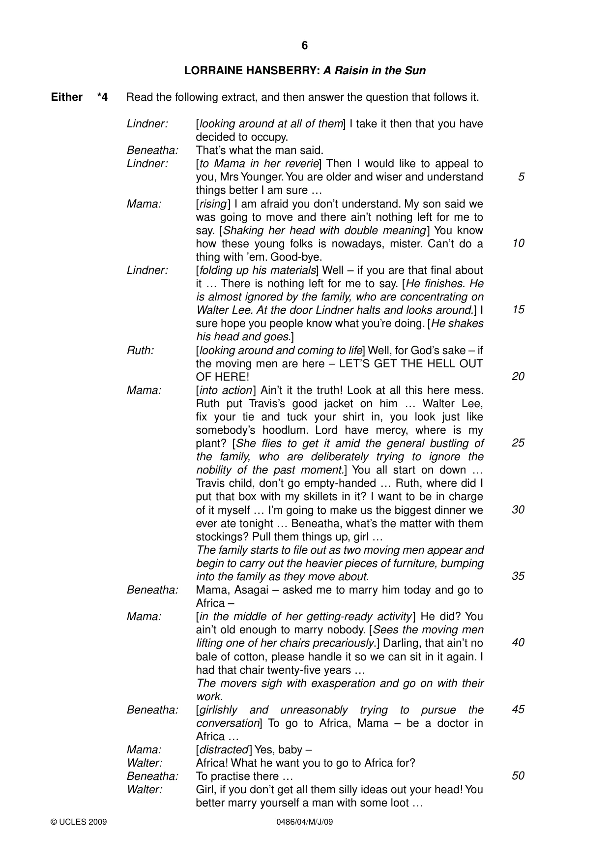 Cambridge IGCSE English - Literature 0486 2009 May/June Paper 4 · Variant 1 question paper, page 6 of 36