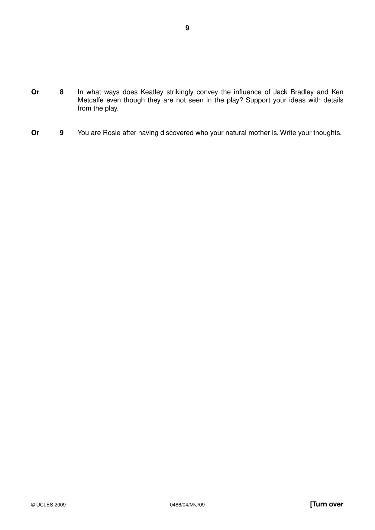 Cambridge IGCSE English - Literature 0486 2009 May/June Paper 4 · Variant 1 question paper, page 9 of 36