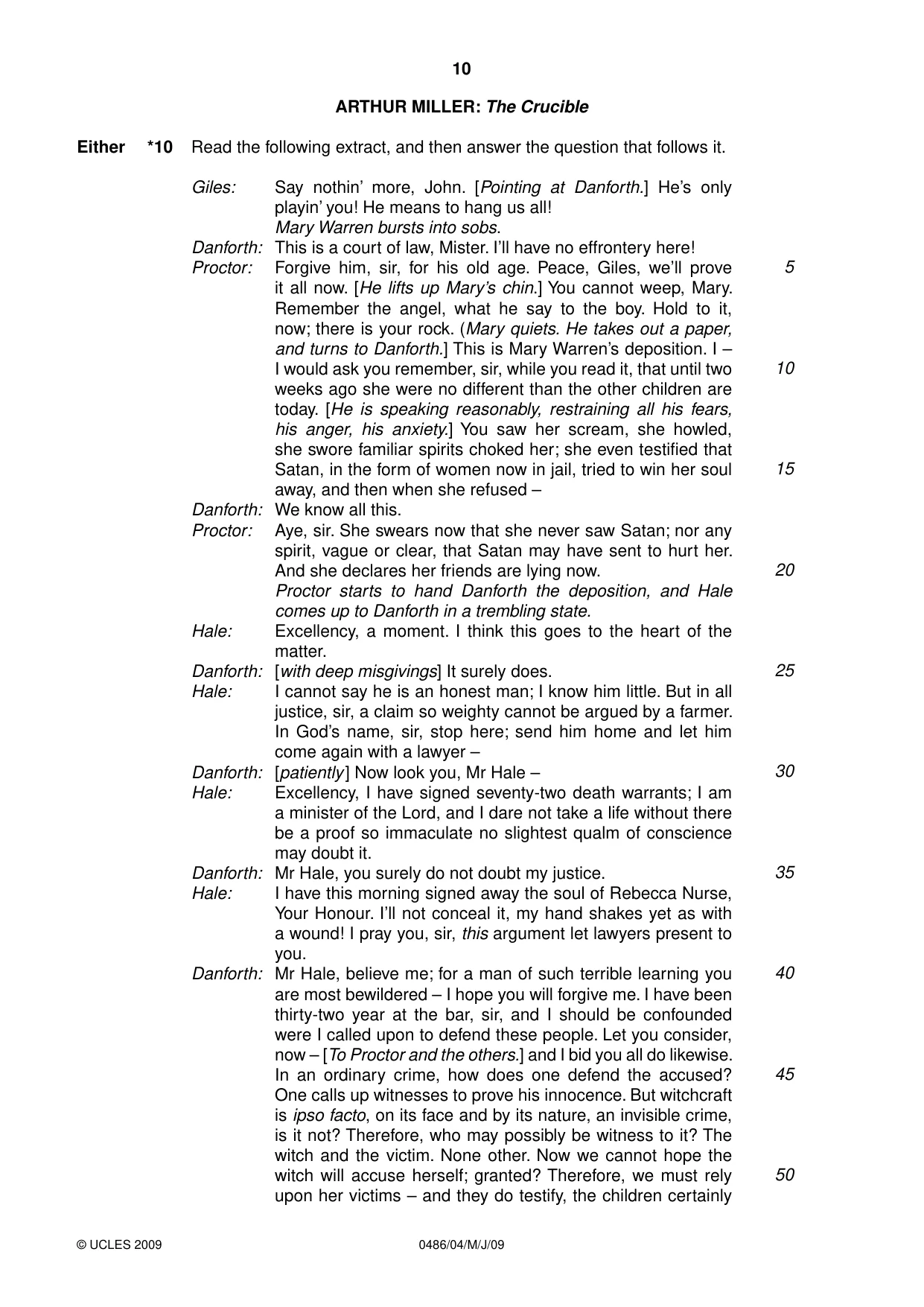 Cambridge IGCSE English - Literature 0486 2009 May/June Paper 4 · Variant 1 question paper, page 10 of 36