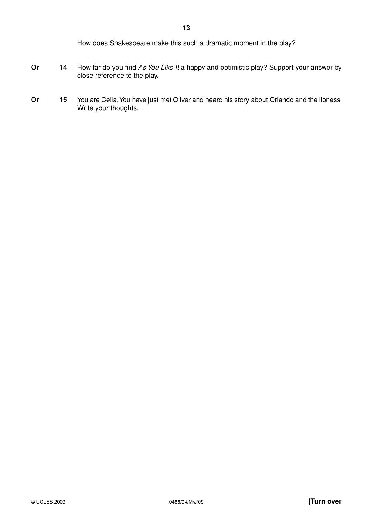 Cambridge IGCSE English - Literature 0486 2009 May/June Paper 4 · Variant 1 question paper, page 13 of 36