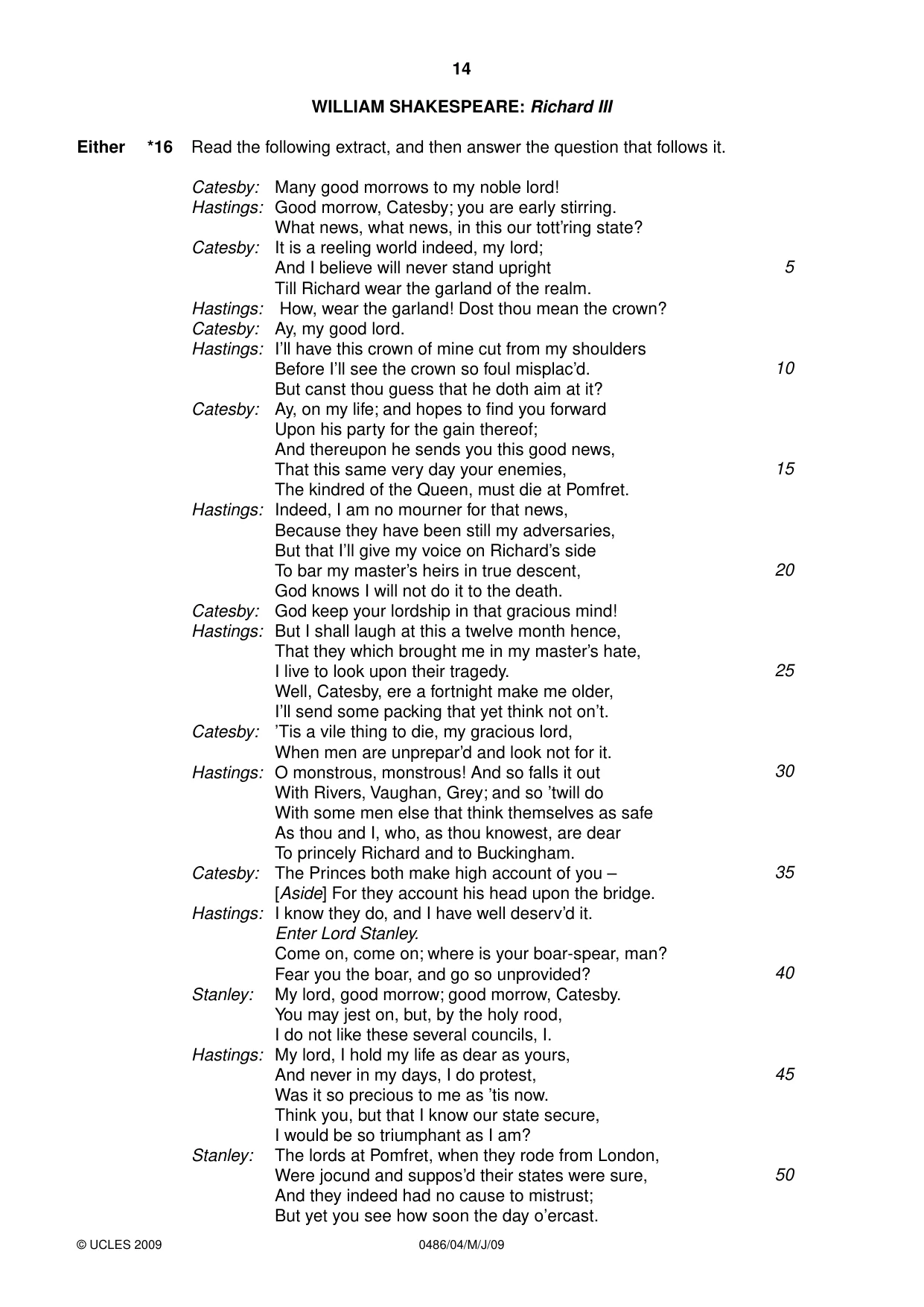 Cambridge IGCSE English - Literature 0486 2009 May/June Paper 4 · Variant 1 question paper, page 14 of 36