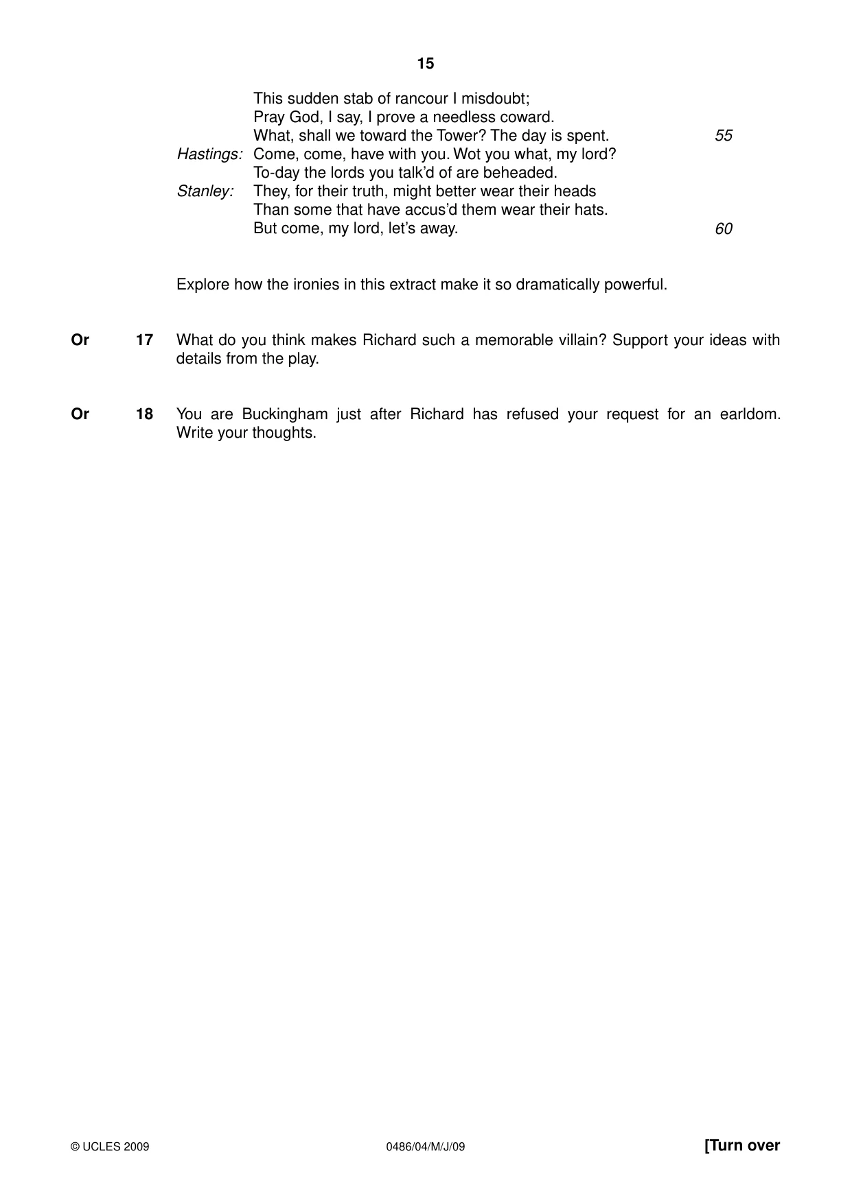 Cambridge IGCSE English - Literature 0486 2009 May/June Paper 4 · Variant 1 question paper, page 15 of 36