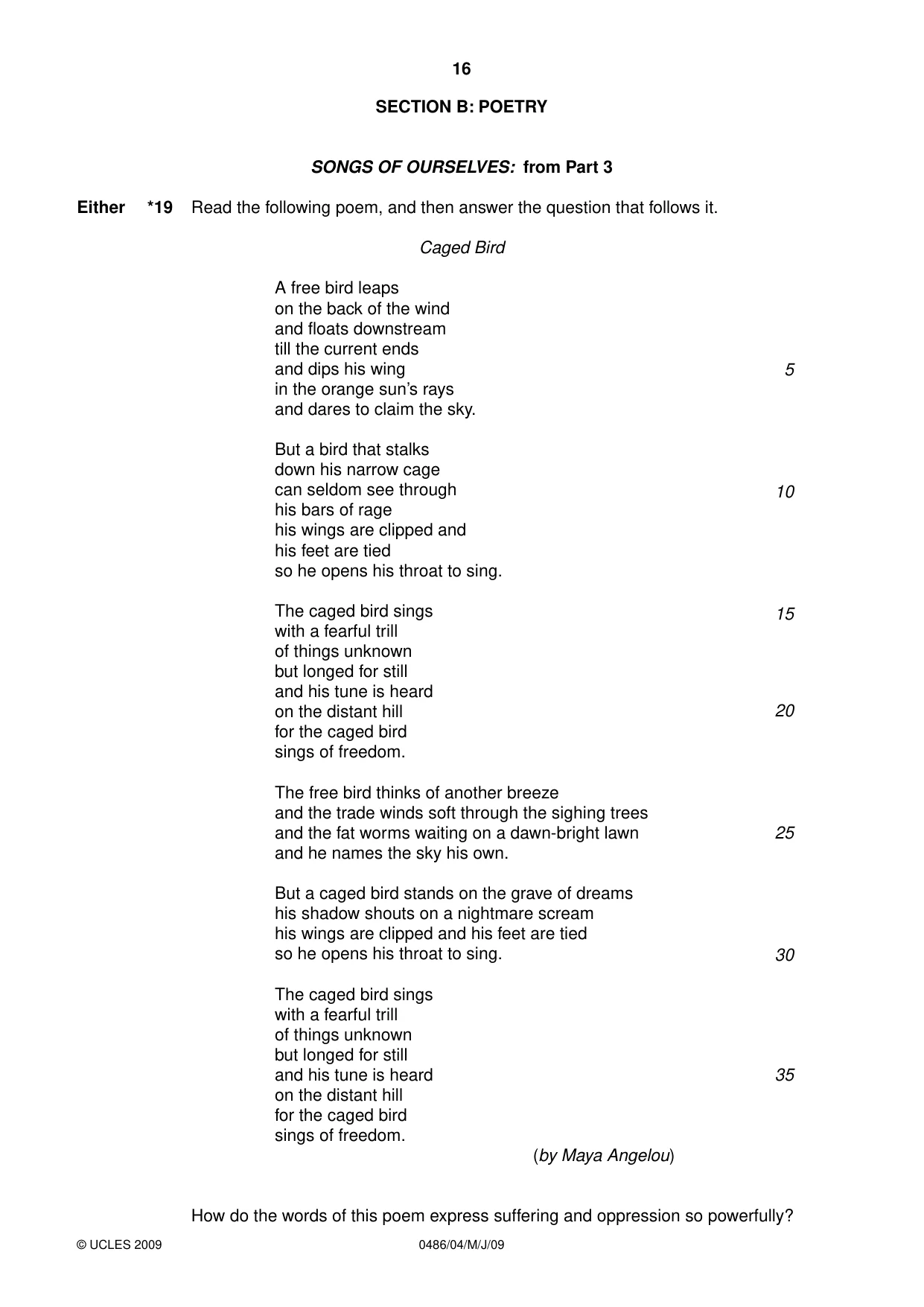 Cambridge IGCSE English - Literature 0486 2009 May/June Paper 4 · Variant 1 question paper, page 16 of 36
