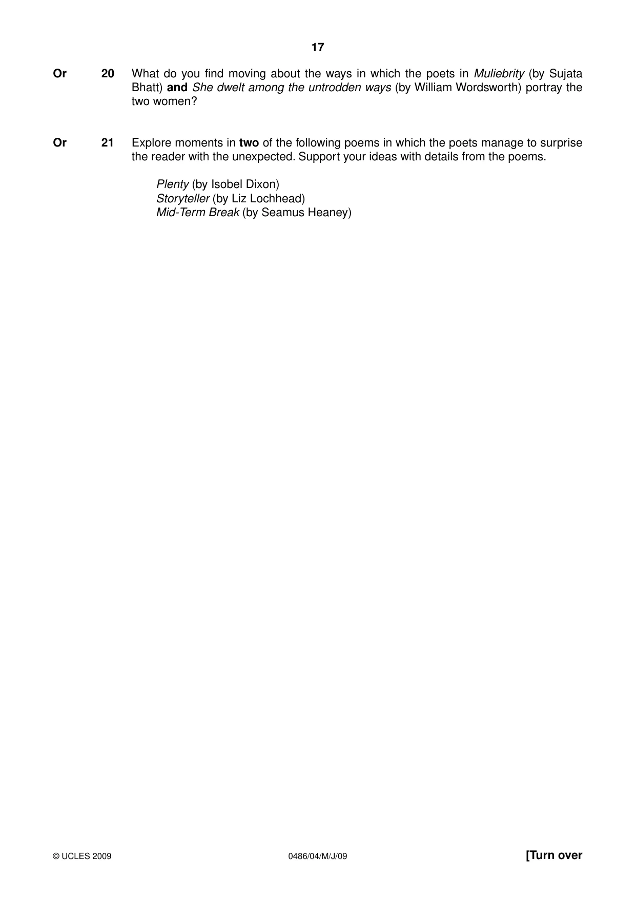 Cambridge IGCSE English - Literature 0486 2009 May/June Paper 4 · Variant 1 question paper, page 17 of 36