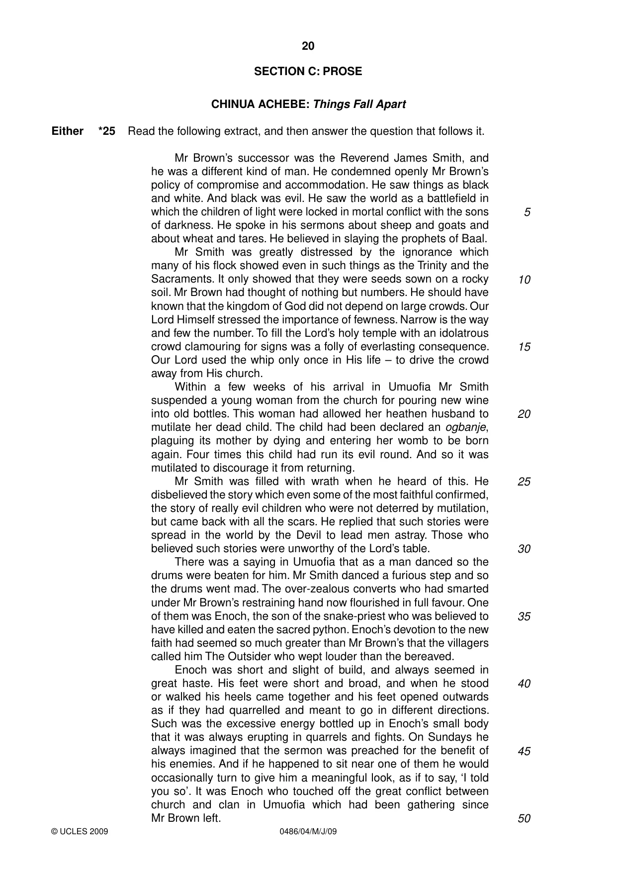 Cambridge IGCSE English - Literature 0486 2009 May/June Paper 4 · Variant 1 question paper, page 20 of 36