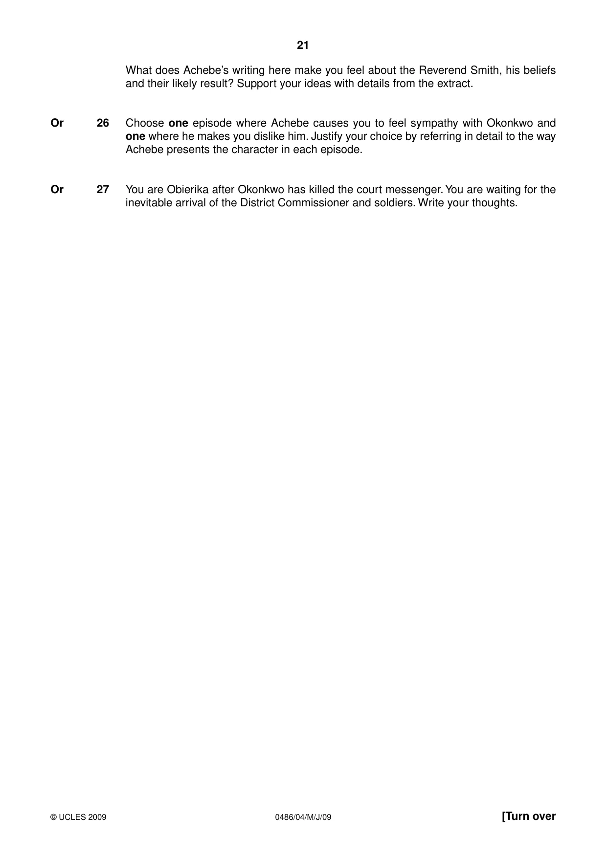 Cambridge IGCSE English - Literature 0486 2009 May/June Paper 4 · Variant 1 question paper, page 21 of 36