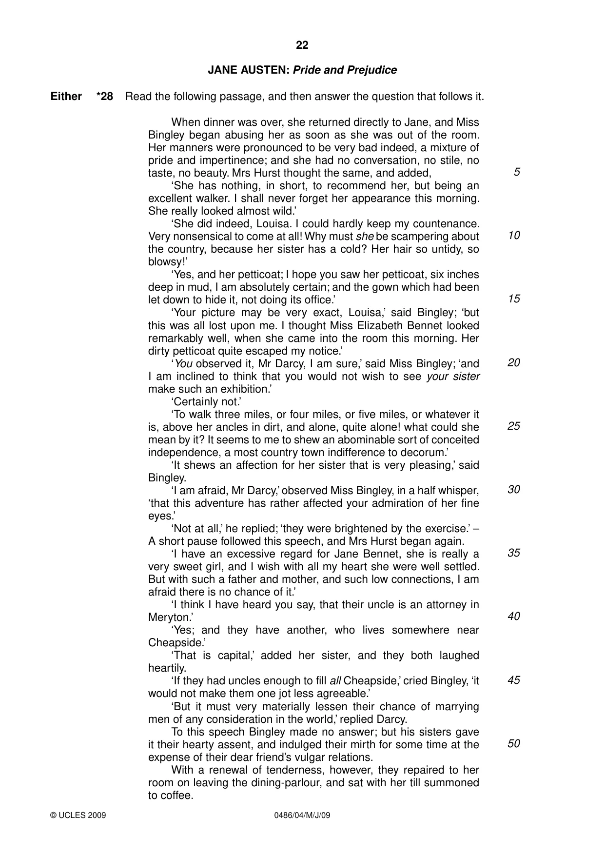 Cambridge IGCSE English - Literature 0486 2009 May/June Paper 4 · Variant 1 question paper, page 22 of 36