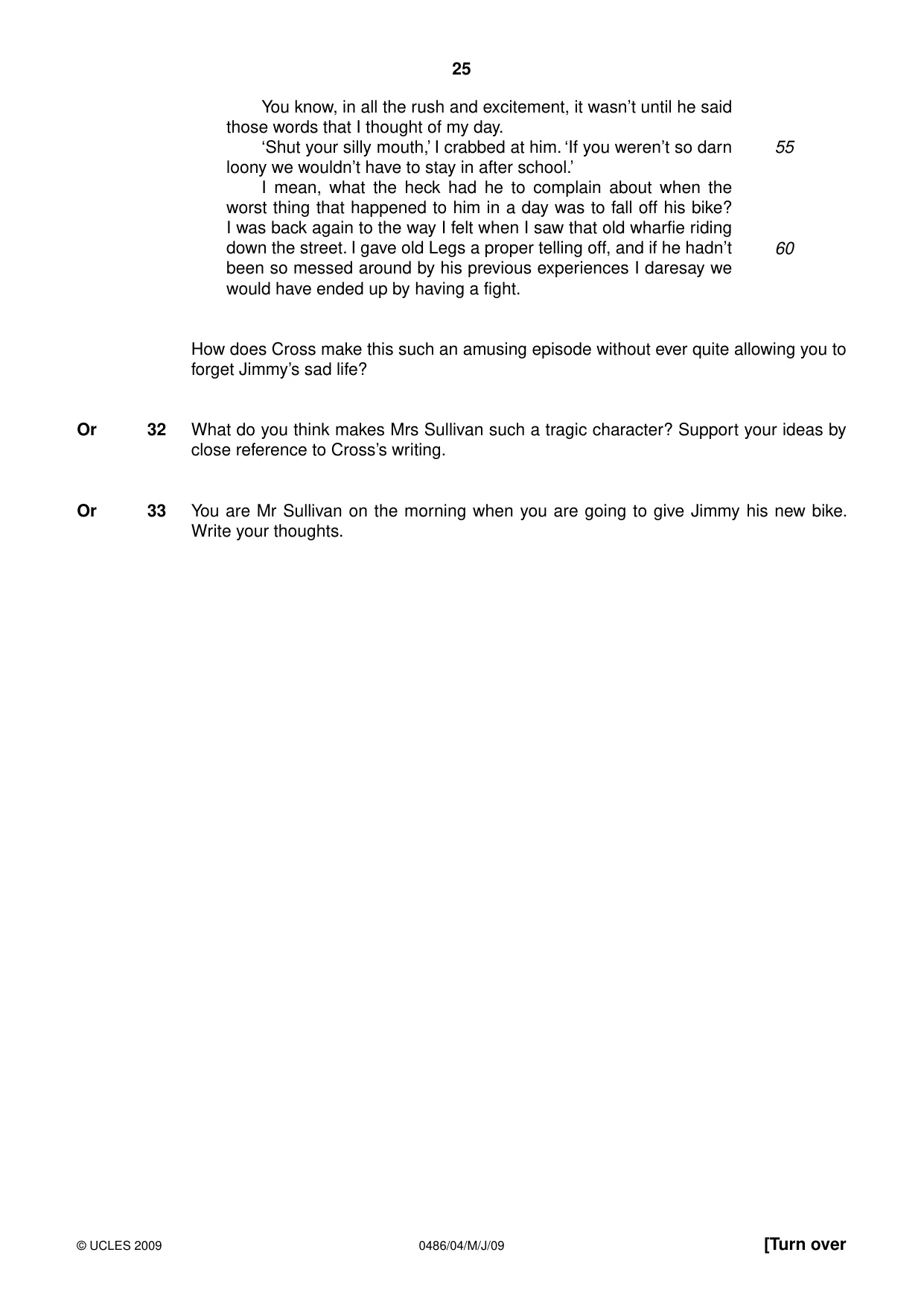 Cambridge IGCSE English - Literature 0486 2009 May/June Paper 4 · Variant 1 question paper, page 25 of 36