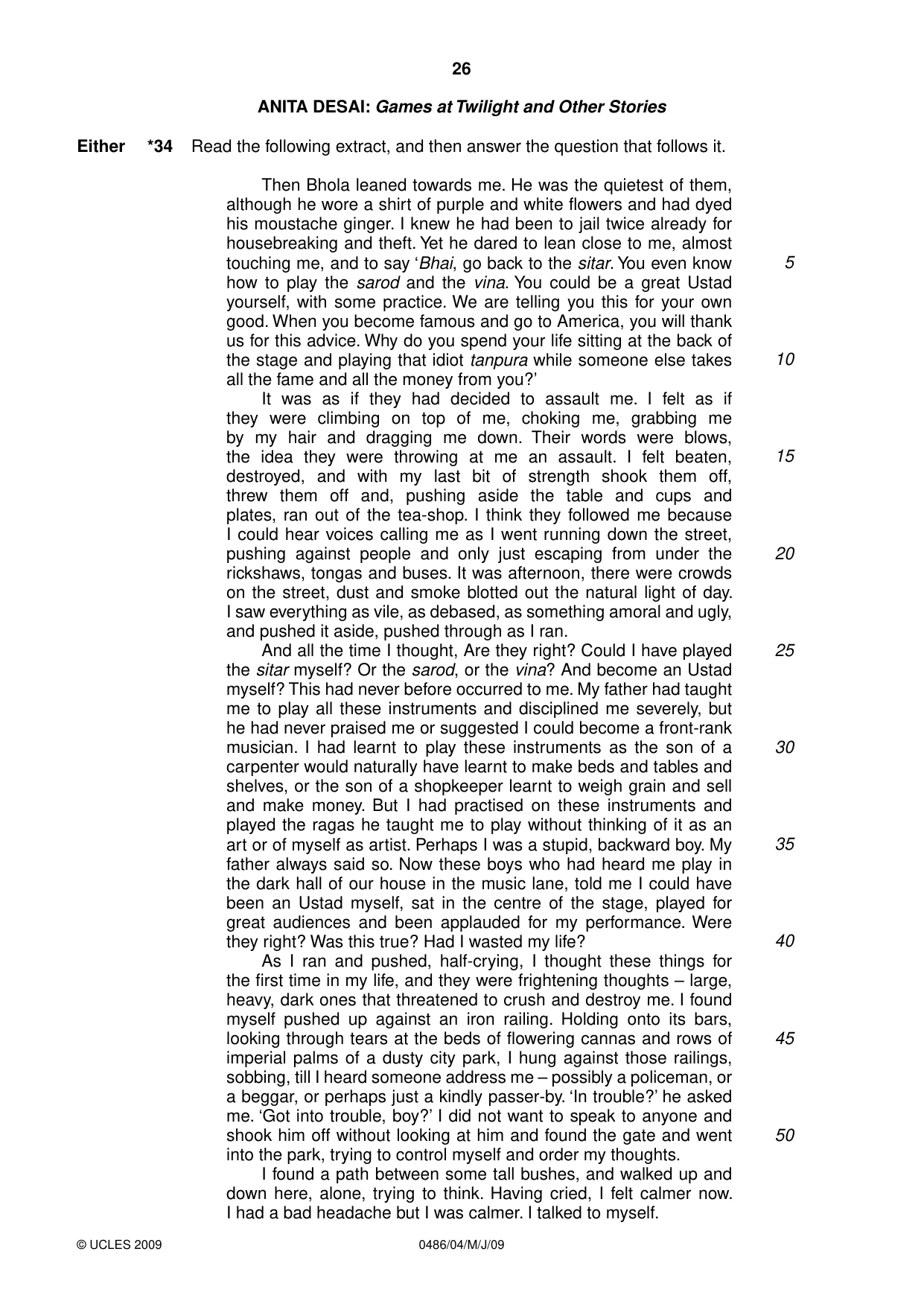 Cambridge IGCSE English - Literature 0486 2009 May/June Paper 4 · Variant 1 question paper, page 26 of 36