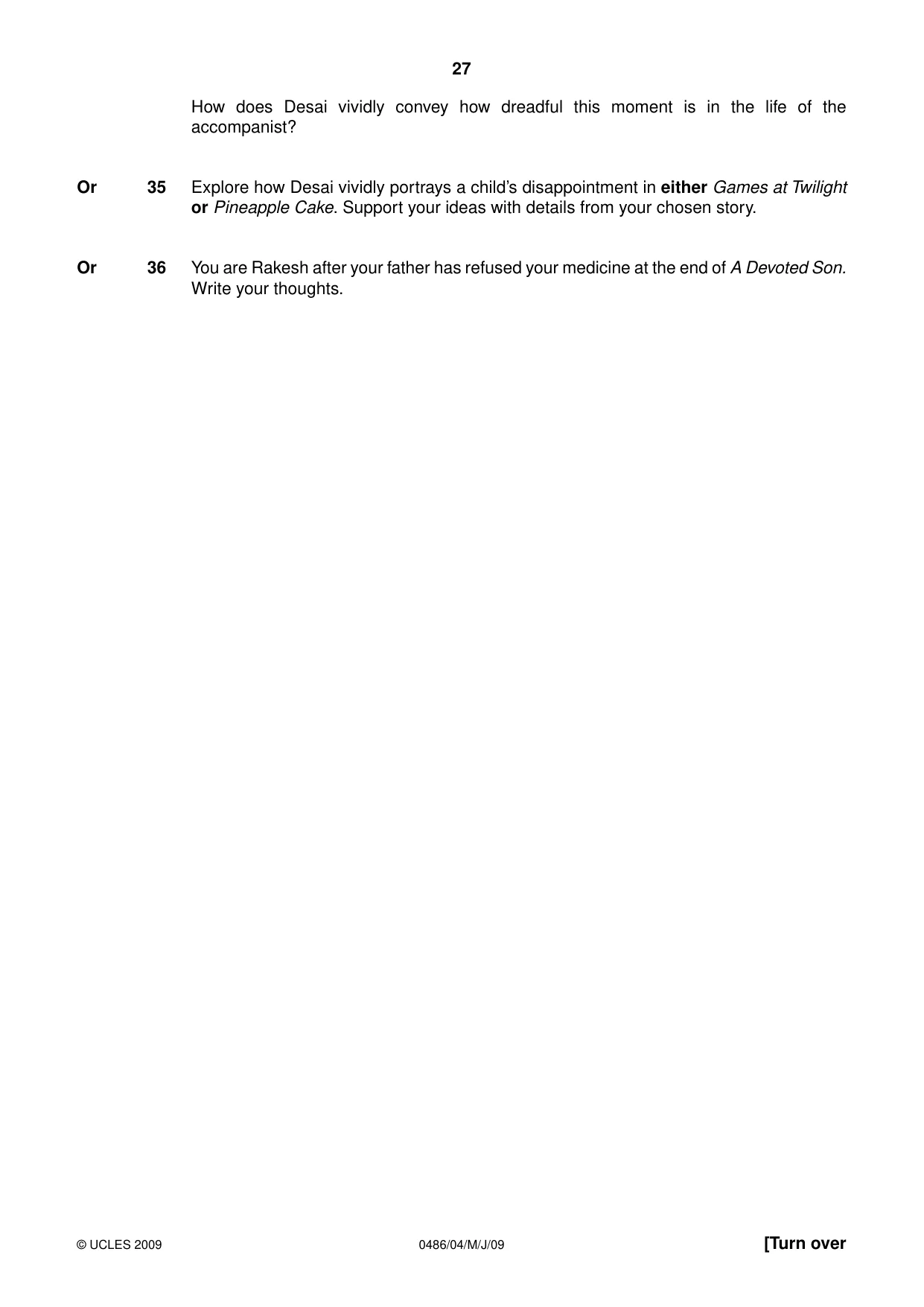 Cambridge IGCSE English - Literature 0486 2009 May/June Paper 4 · Variant 1 question paper, page 27 of 36