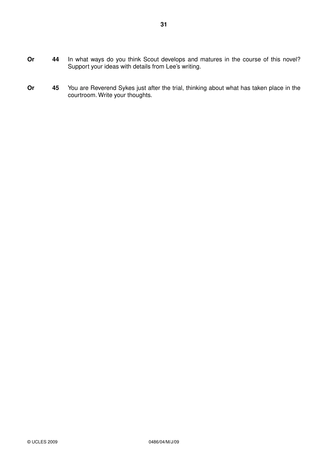 Cambridge IGCSE English - Literature 0486 2009 May/June Paper 4 · Variant 1 question paper, page 31 of 36