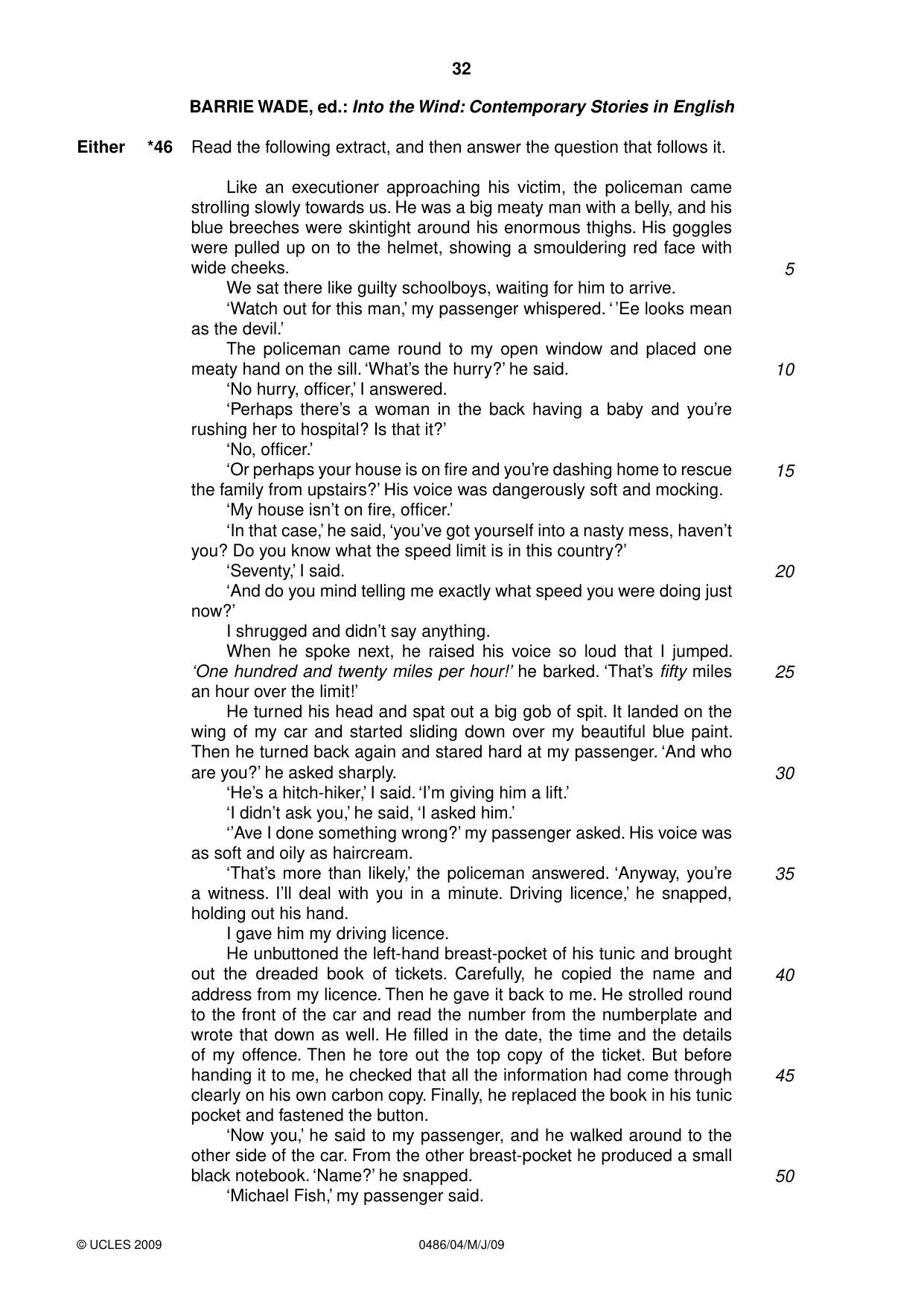 Cambridge IGCSE English - Literature 0486 2009 May/June Paper 4 · Variant 1 question paper, page 32 of 36