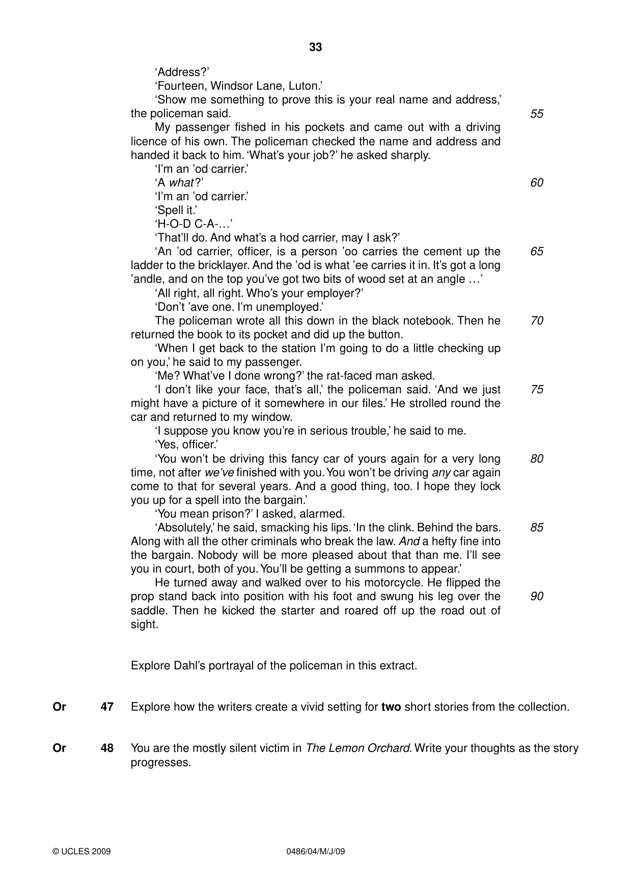 Cambridge IGCSE English - Literature 0486 2009 May/June Paper 4 · Variant 1 question paper, page 33 of 36