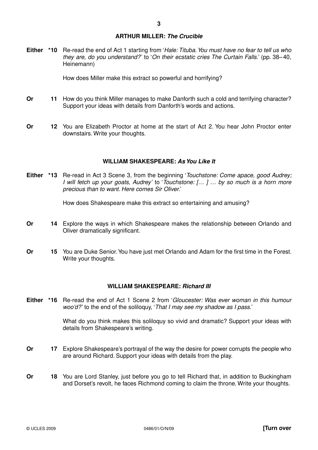 Cambridge IGCSE English - Literature 0486 2009 Oct/Nov Paper 1 · Variant 1 question paper, page 3 of 8