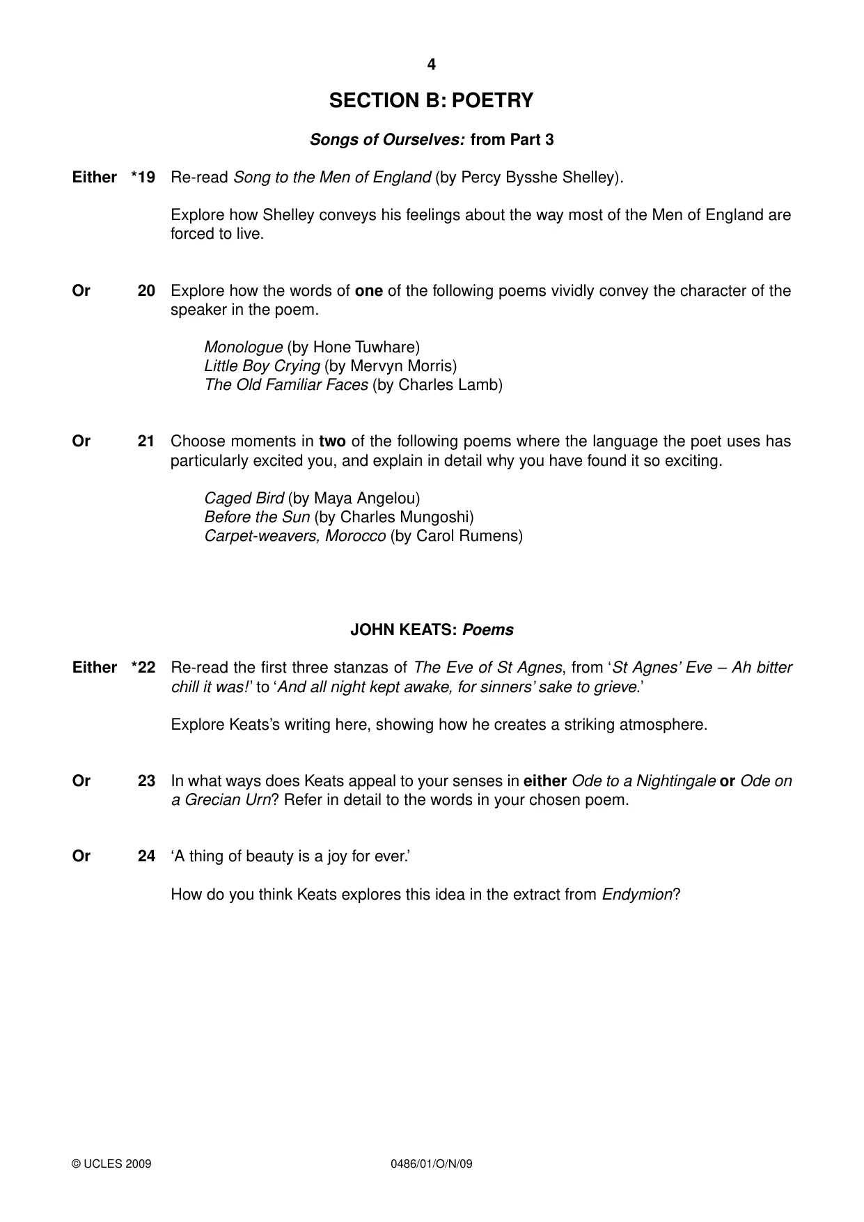 Cambridge IGCSE English - Literature 0486 2009 Oct/Nov Paper 1 · Variant 1 question paper, page 4 of 8